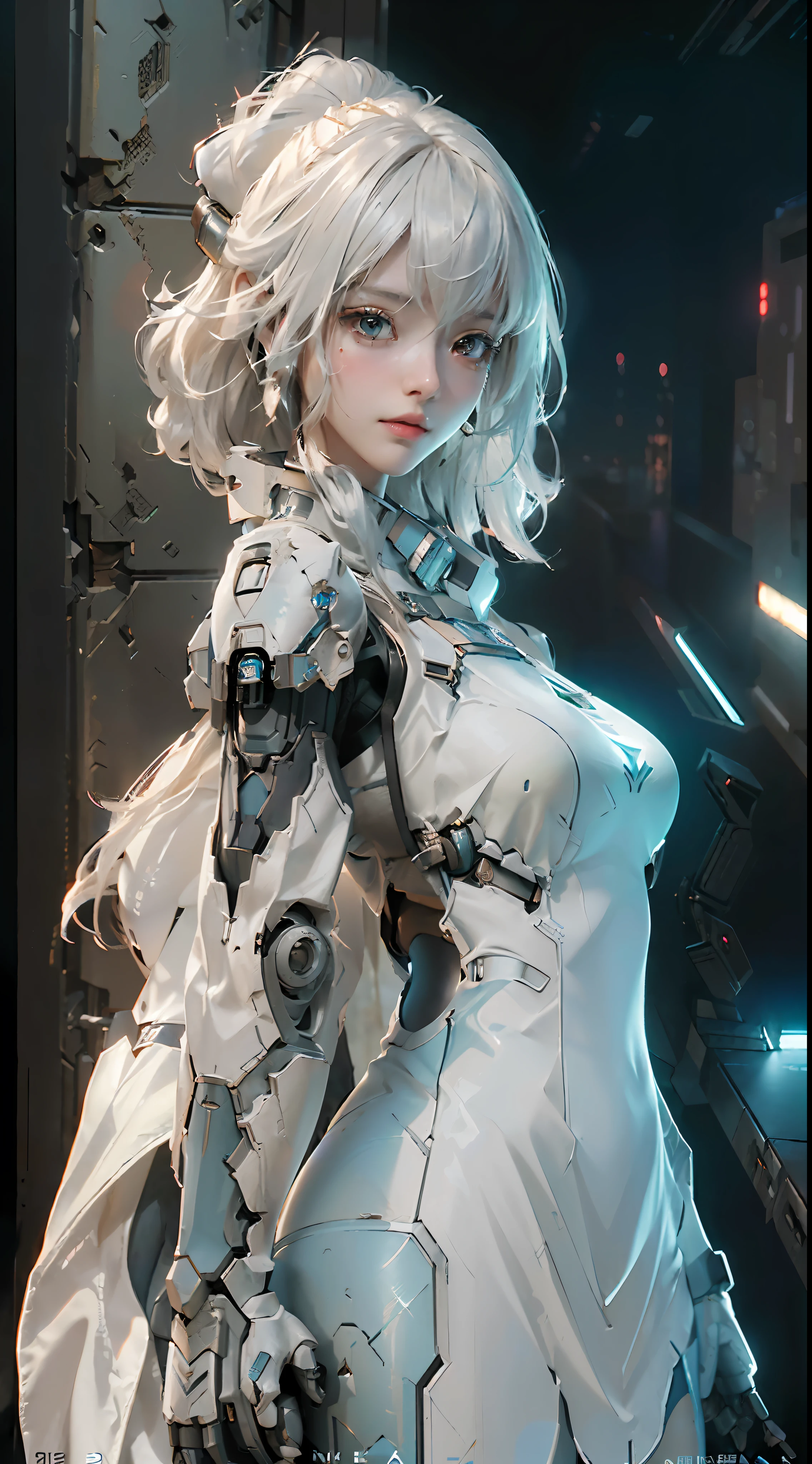 (Best Quality), ((Masterpiece), (Detail: 1.4), 3D, A Beautiful Cyberpunk Woman, HDR (High Dynamic Range), Ray Tracing, NVIDIA RTX, Super-Resolution, Unreal 5, Subsurface Scattering, PBR Textures, Post-Processing, Anisotropic Filtering, Depth of Field, Maximum Sharpness and Clarity, Multi-layer Textures, Albedo and Highlight Maps, Surface Shading, Accurate simulation of light-material interactions, Perfect Proportions, Octane Render, Bicolor Light, Large Aperture, Low ISO, White Balance, Rule of Thirds, 8K RAW, Close-up of robot holding a sword on a phone, Anime robot with organic mix, Cyberpunk anime girl mecha, Girl network armor in mecha, Anime mecha aesthetics, Female mecha, 4K highly detailed digital art, 8K high quality detail art, Mechanized Valkyrie girl, Perfect robot girl, 8 K high detail concept art, detailed painting 4K