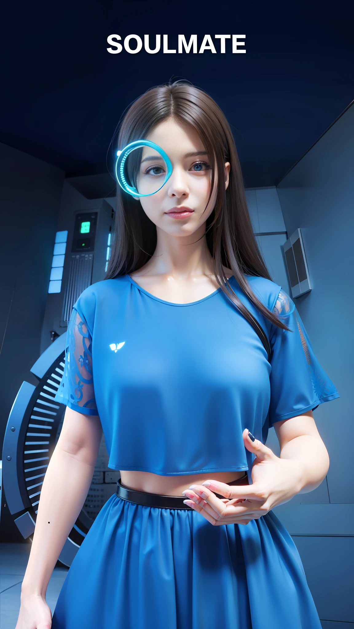 Close-up of a robot in a blue dress, perfect robot girl, Humachine humanization experiment, beautiful robot woman, perfect robot girl family, cute cyborg girl, beautiful female robot, integrated synthetic robot, beautiful female robot! , cyborg girl, beautiful girl cyborg, opai cyberpunk, online school girl, realistic anime 3d style --auto --s2