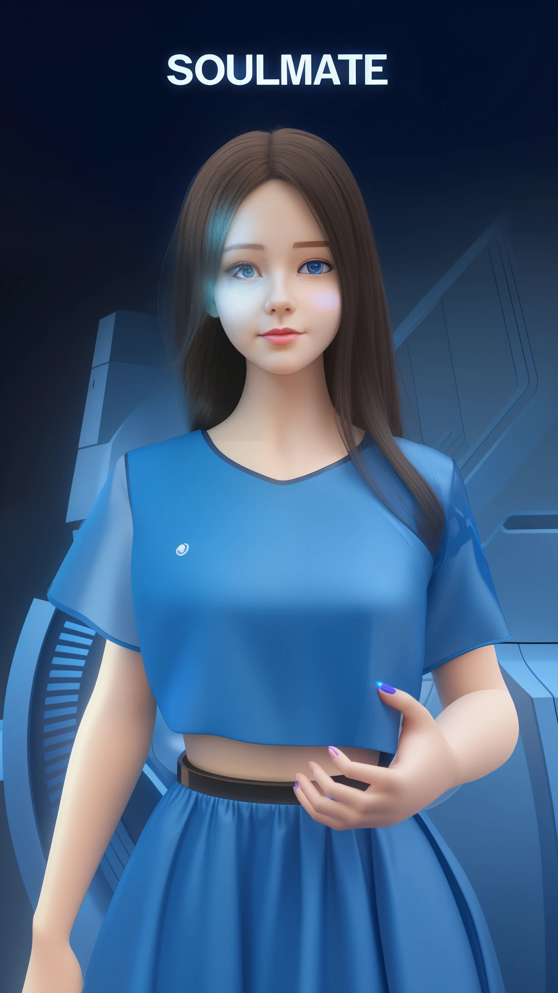 Close-up of a robot in a blue dress, perfect robot girl, Humachine humanization experiment, beautiful robot woman, perfect robot girl family, cute robot girl, beautiful female robot, robot, beautiful female robot! , cyborg girl, beautiful girl android, online school girl, realistic anime 3d style --auto --s2