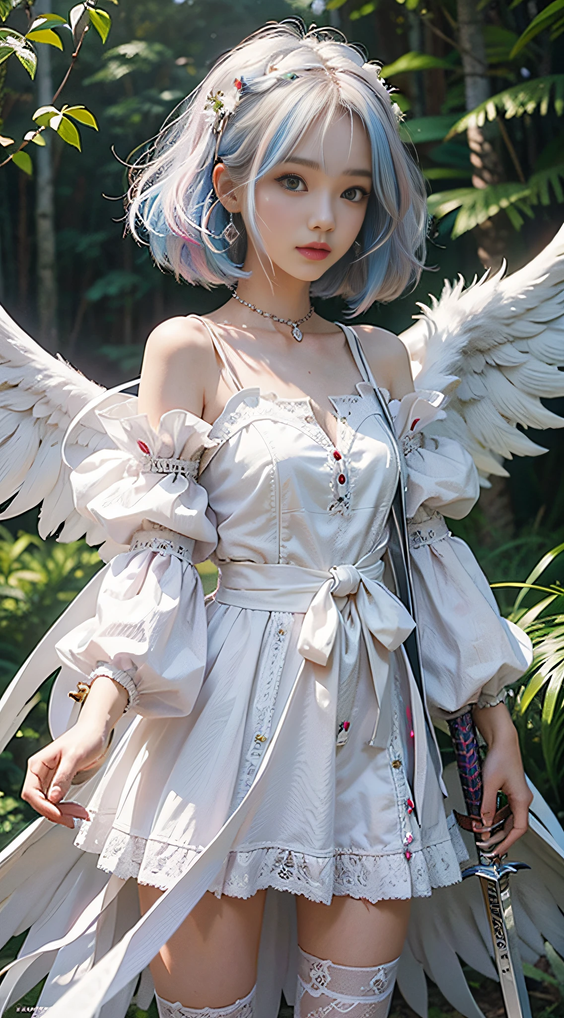 +1 angel ,white wing,colorful hair ,colorful clothing ,Angel Sword