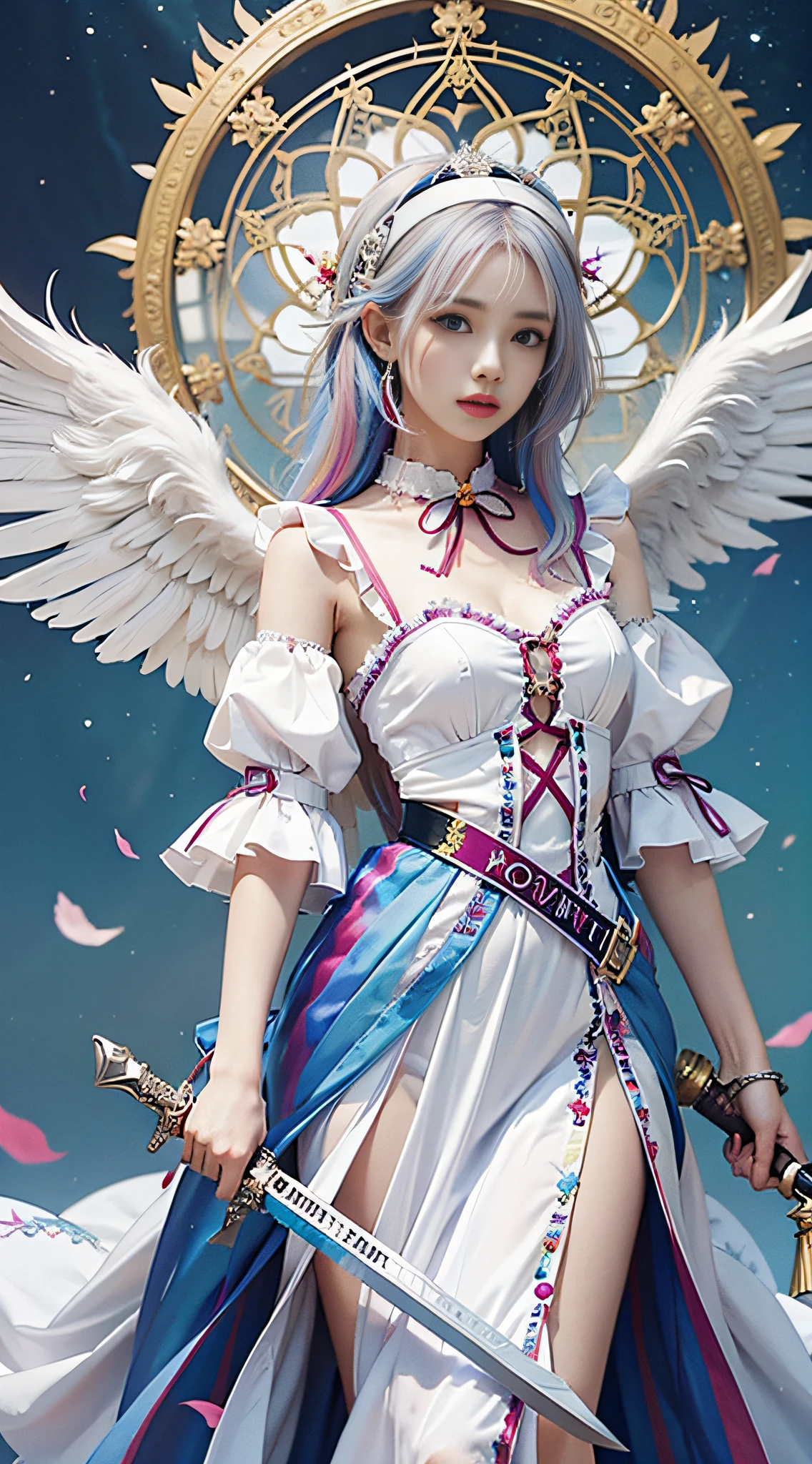 +1 angel ,white wing,colorful hair ,colorful clothing ,Angel Sword