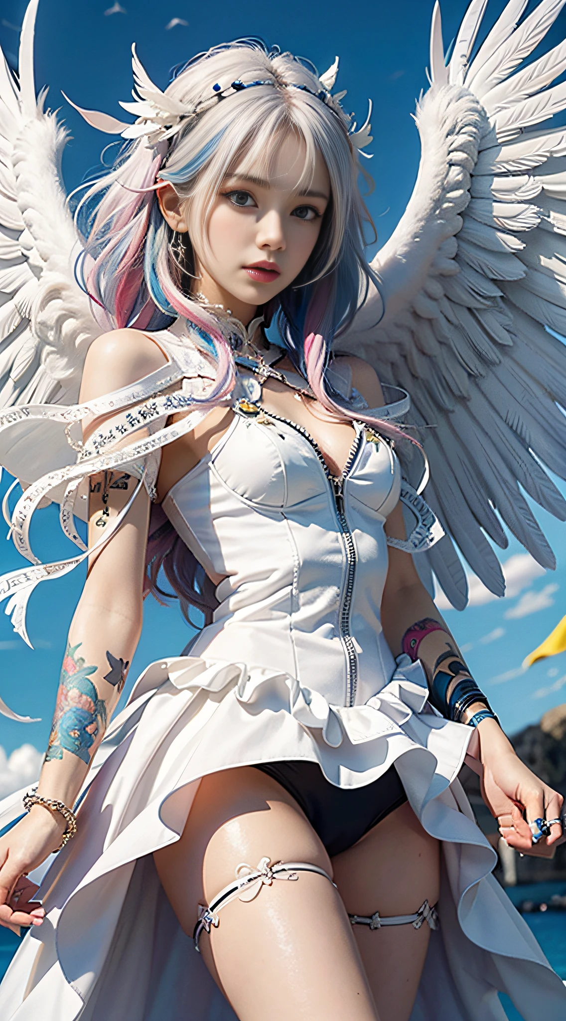 +1 angel ,white wing,colorful hair ,colorful clothing ,Angel Sword