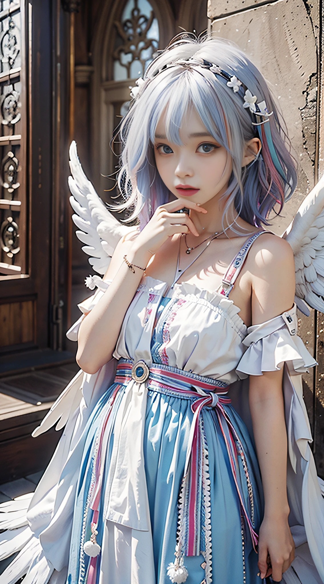 +1 angel ,white wing,colorful hair ,colorful clothing ,Angel Sword