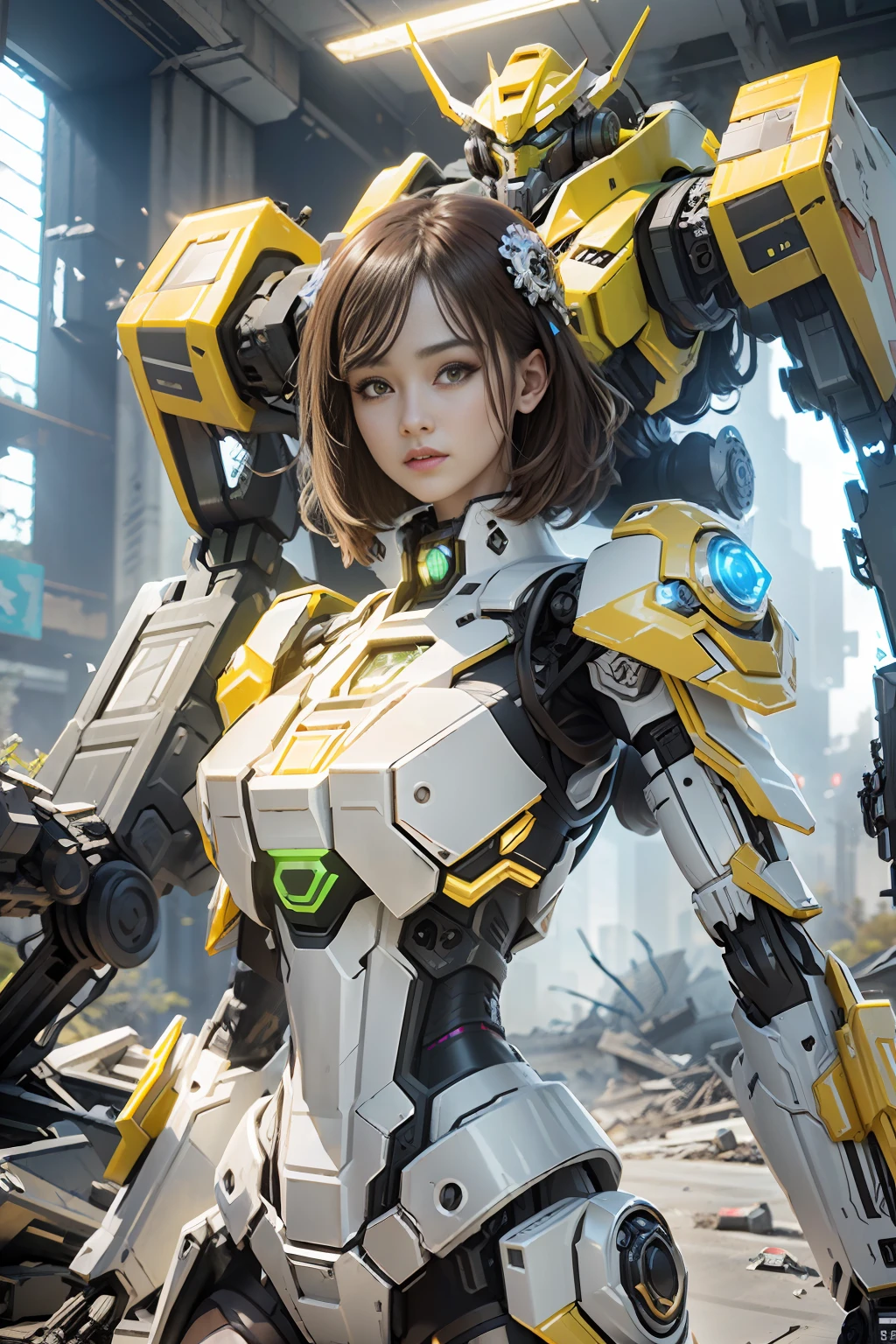 ((Best quality)), ((masterpiece)), (highly detailed:1.3), 3D,Shitu-mecha, beautiful cyberpunk women with her mecha in the ruins of city from a forgoten war, ancient technology,HDR (High Dynamic Range),Ray Tracing,NVIDIA RTX,Super-Resolution,Unreal 5,Subsurface scattering,PBR Texturing,Post-processing,Anisotropic Filtering,Depth-of-field,Maximum clarity and sharpness,Multi-layered textures,Albedo and Specular maps,Surface shading,Accurate simulation of light-material interaction,Perfect proportions,Octane Render,Two-tone lighting,Low ISO,White balance,Rule of thirds,Wide aperature,8K RAW,Efficient Sub-Pixel,sub-pixel convolution,luminescent particles,light scattering,Tyndall effect