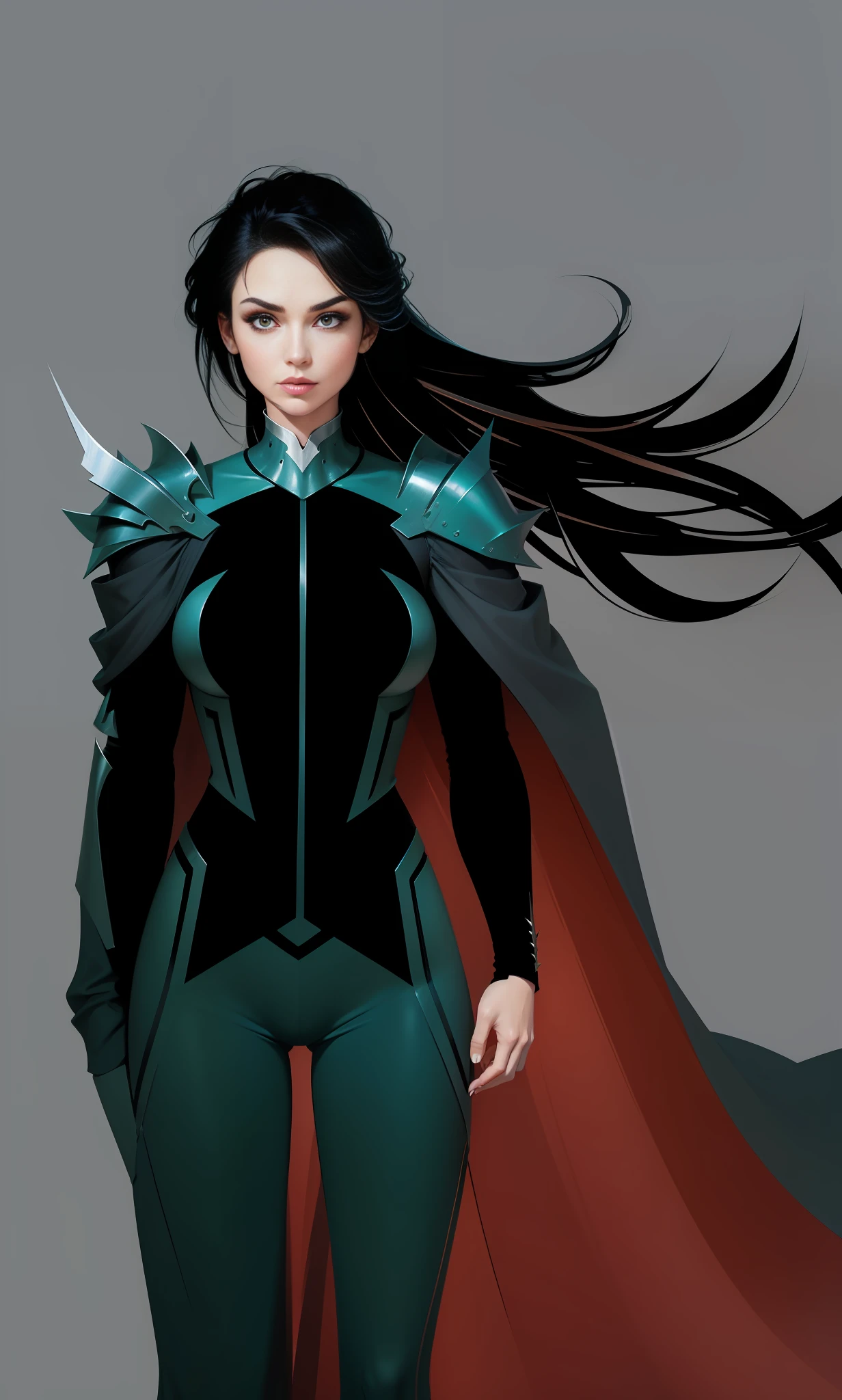 Change the texture of the detail above the shoulders to a chrome metal thorn by adding the same element to the other shoulder symmetrically, and put chrome metal texture throughout the shoulder structure while maintaining the color, adding depth to the body. Avoid additional touch-ups --auto --s2