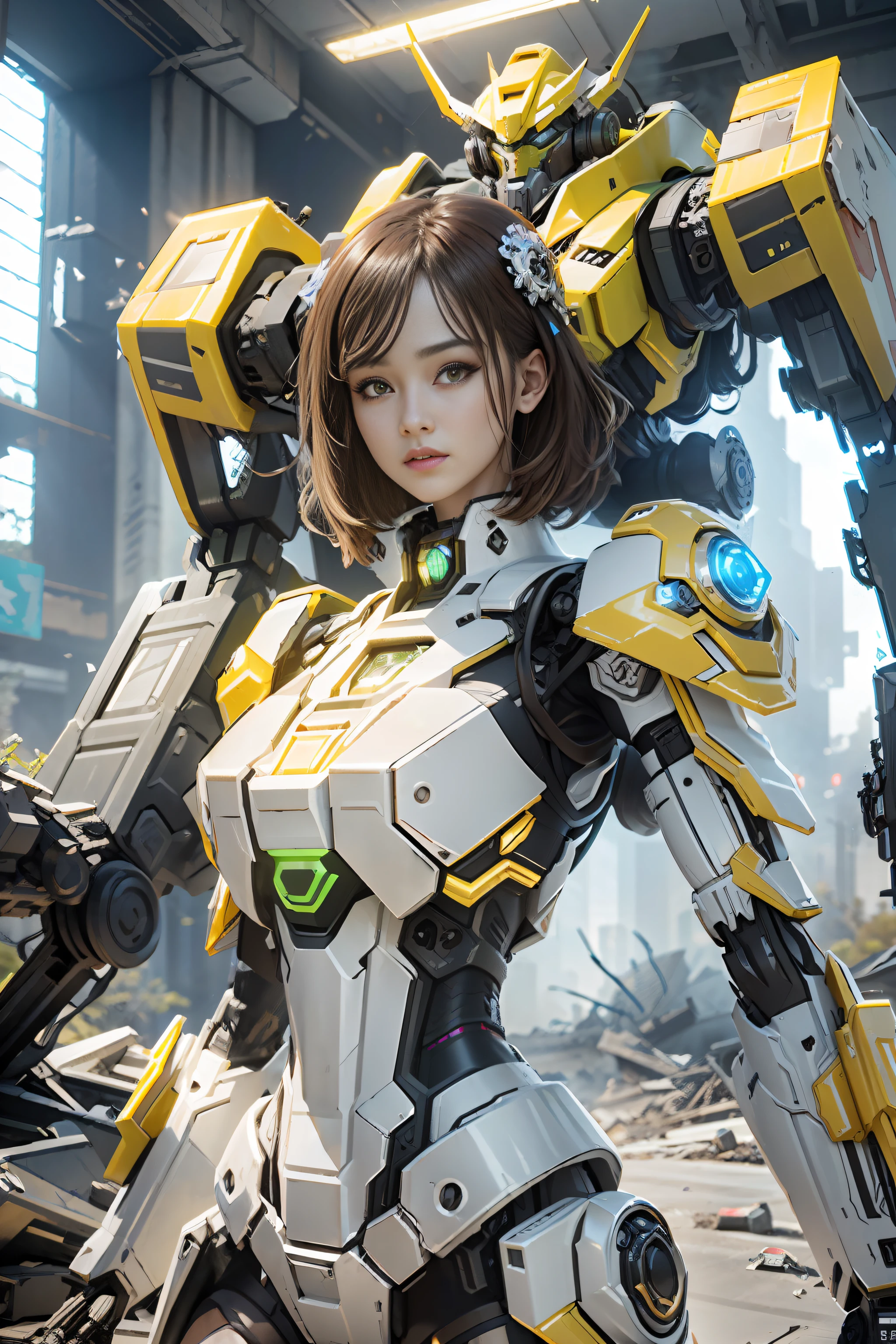 ((Best quality)), ((masterpiece)), (highly detailed:1.3), 3D,Shitu-mecha, beautiful cyberpunk women with her mecha in the ruins of city from a forgoten war, ancient technology,HDR (High Dynamic Range),Ray Tracing,NVIDIA RTX,Super-Resolution,Unreal 5,Subsurface scattering,PBR Texturing,Post-processing,Anisotropic Filtering,Depth-of-field,Maximum clarity and sharpness,Multi-layered textures,Albedo and Specular maps,Surface shading,Accurate simulation of light-material interaction,Perfect proportions,Octane Render,Two-tone lighting,Low ISO,White balance,Rule of thirds,Wide aperature,8K RAW,Efficient Sub-Pixel,sub-pixel convolution,luminescent particles,light scattering,Tyndall effect