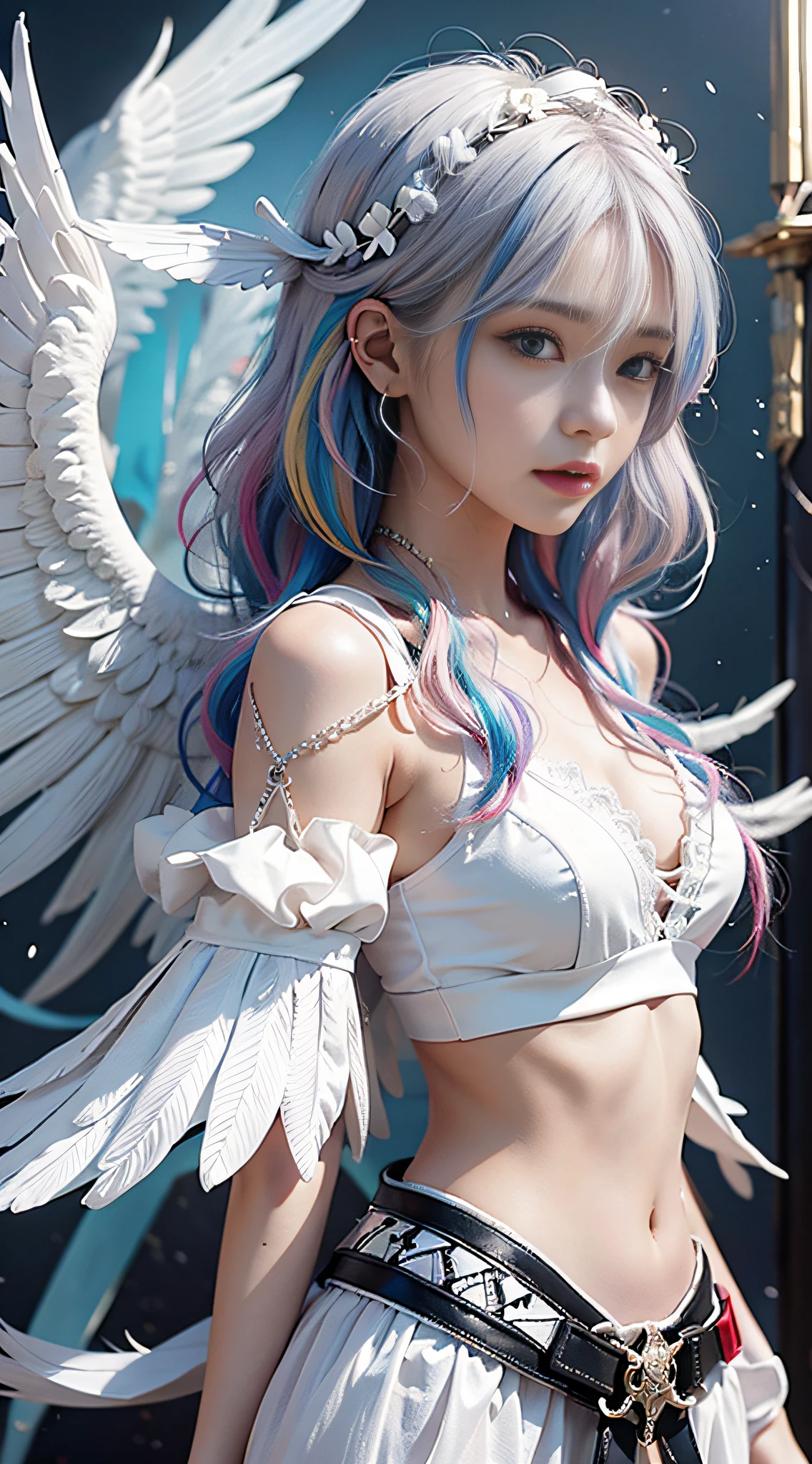 +1 angel ,white wing,colorful hair ,colorful clothing ,Angel Sword