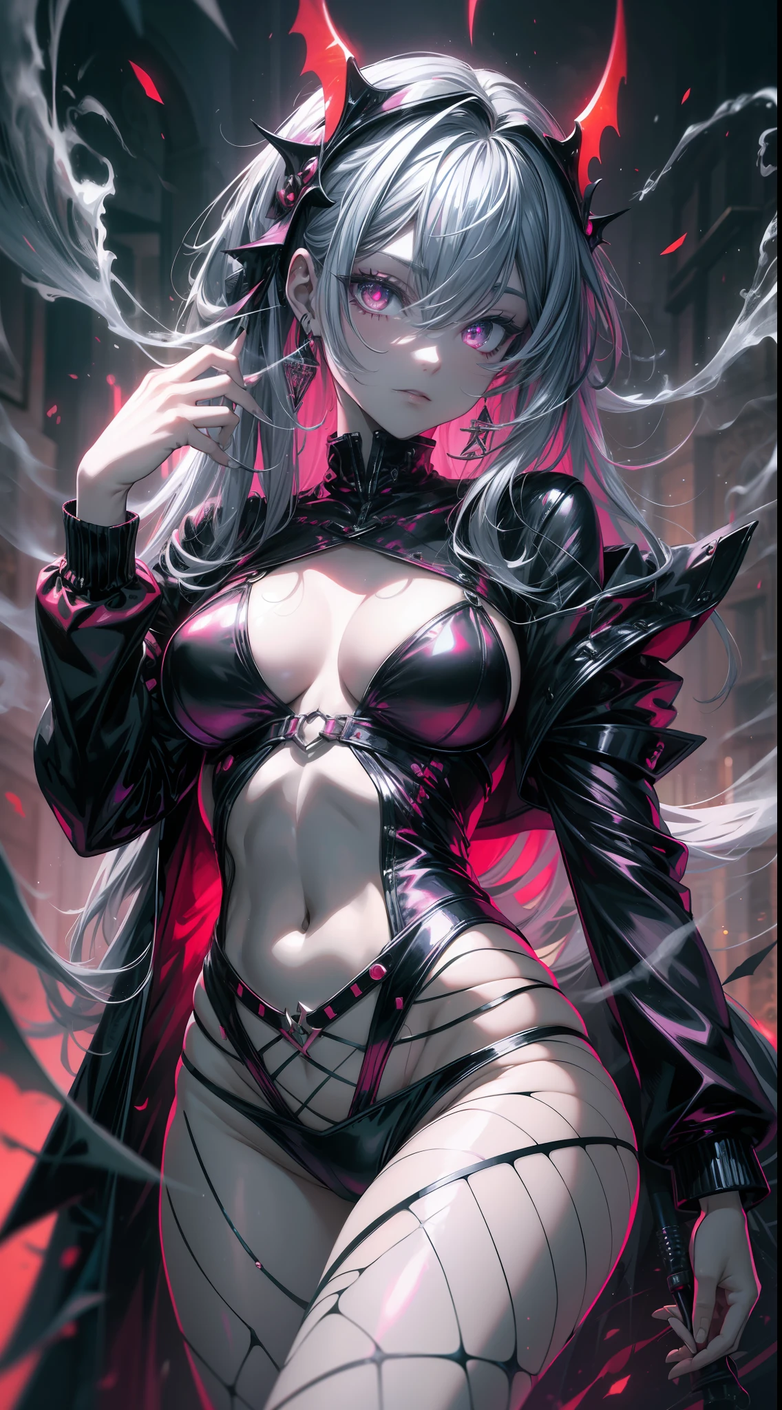 16K, HDR, absurdres, best quality masterpiece, dark magic fantasy, incredible, amazing, awesome, beautiful, 1girl, solo, perfect anatomy, flawless, sexy succubus summoned in my room, anagrams, magic seals, magic circles on the walls, dark ambience, seductive, sensual, glowing eyes, demon tattoos, sexy pose, neon lights, night time, mystical smoke, hot, red theme, light particle effects