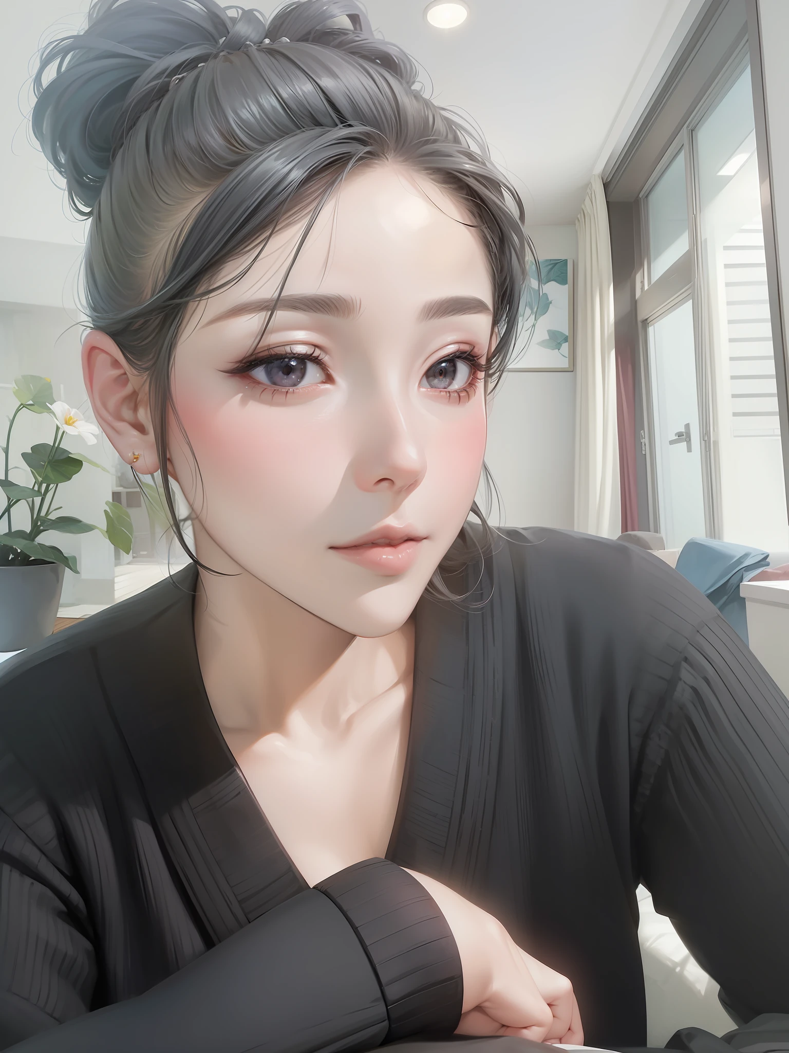 stechu, (white background: 1.4), ((tachi-e)), original, (illustration: 1.1), (best quality), (masterpiece: 1.1), (very detailed CG unity 8k wallpaper: 1.1), (color: 0.9), (panoramic shot: 1.4), (single: 1.2), (watercolor), clear sharp focus, { 1girl standing }, (korean style)), flower background, looking at the viewer, sweet expression, black hair, dark eyes, aqua