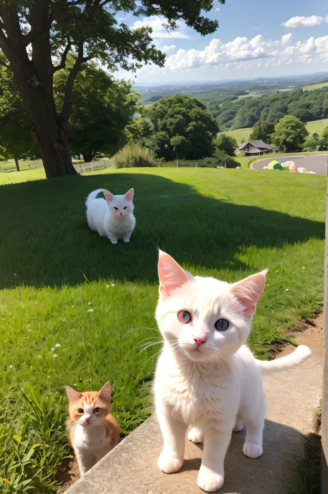 Little milk cat, meadow, sunshine