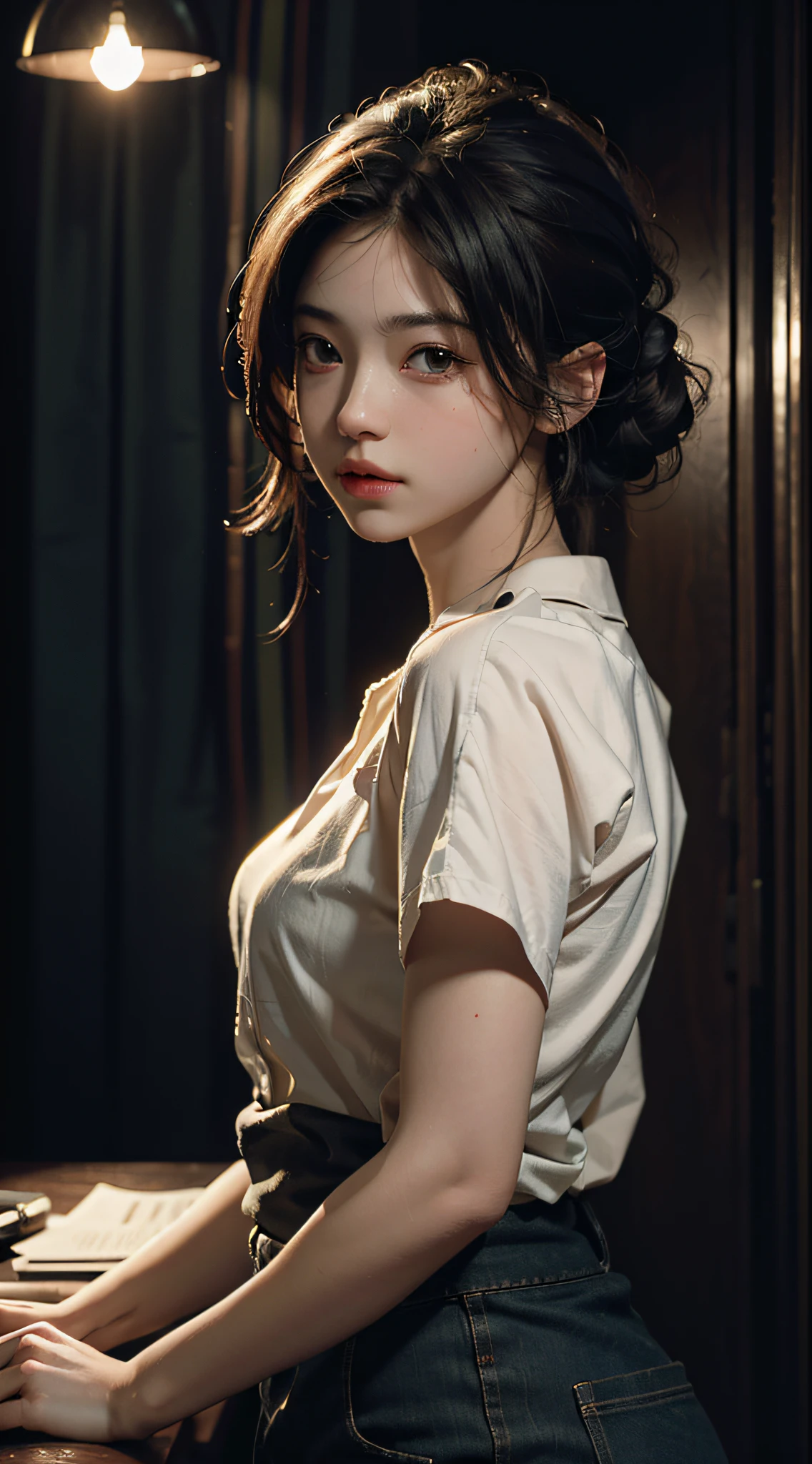 Best Quality, Masterpiece, Ultra High Resolution, (Realisticity: 1.4), Original Photo, 1Girl, Cinematic Lighting