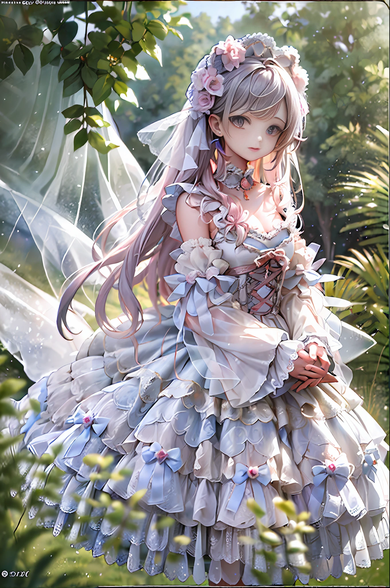 (masterpiece, top quality, best quality, official art, beautiful and aesthetic:1.2), 1girl, long black straight hair, solo, standing in garden, looking at viewer, white ta_dress,