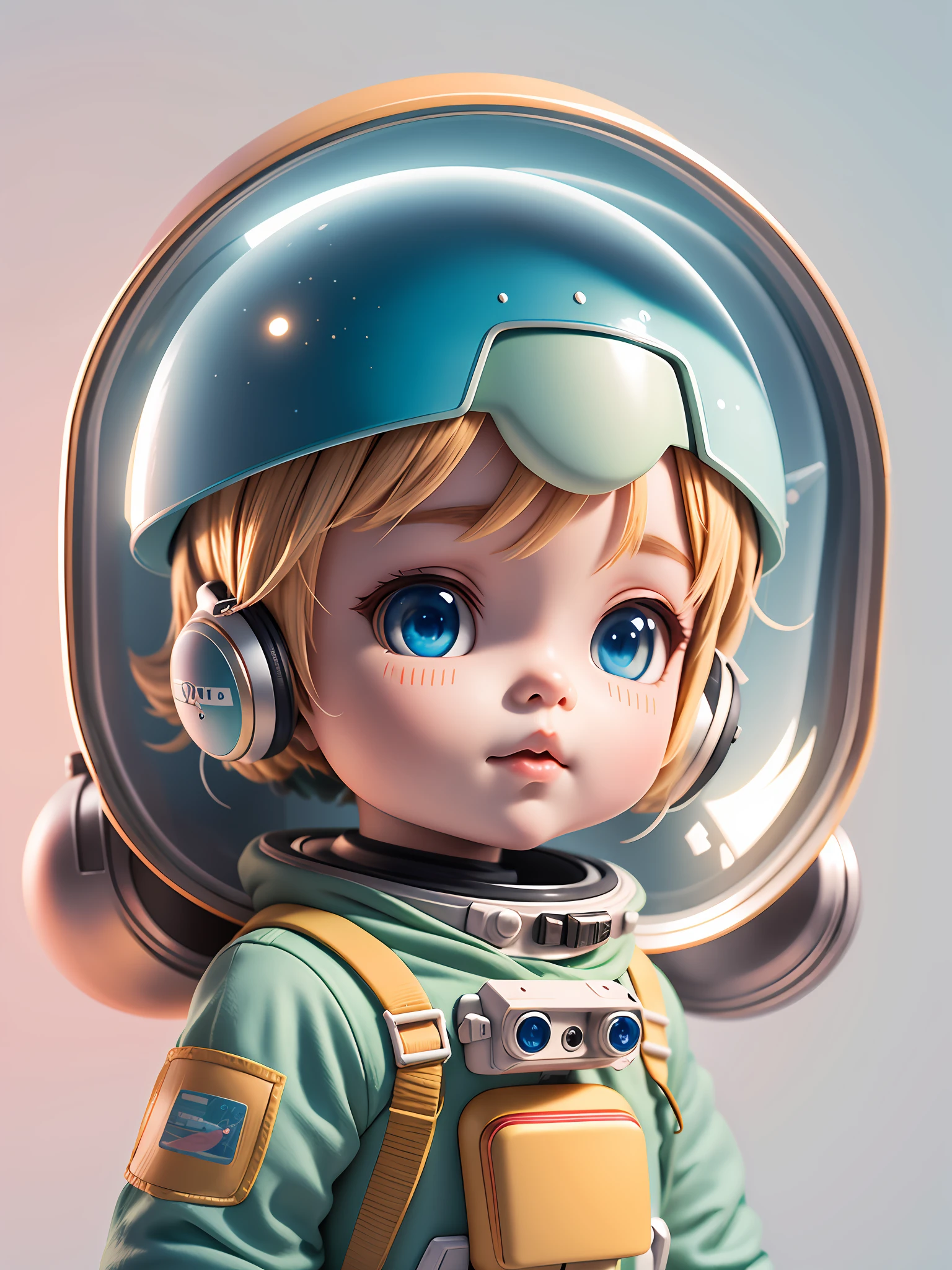 There is a little doll with helmet and helmet, cute 3d rendering, little astronaut looking up, portrait anime space cadet boy, cute 3d anime boy rendering, cute detailed digital art, male explorer mini cute boy, 3d rendering stylized, 3d rendered character art 8k, cute digital painting, anime style 3d, super detailed rendering