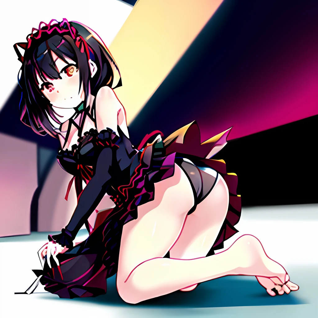Puella Magi Madoka Magica Madoka Shikame, Miniskirt, Crawling on all fours Back, Panties White Bitten, Facial expression Blush, Panties Wet