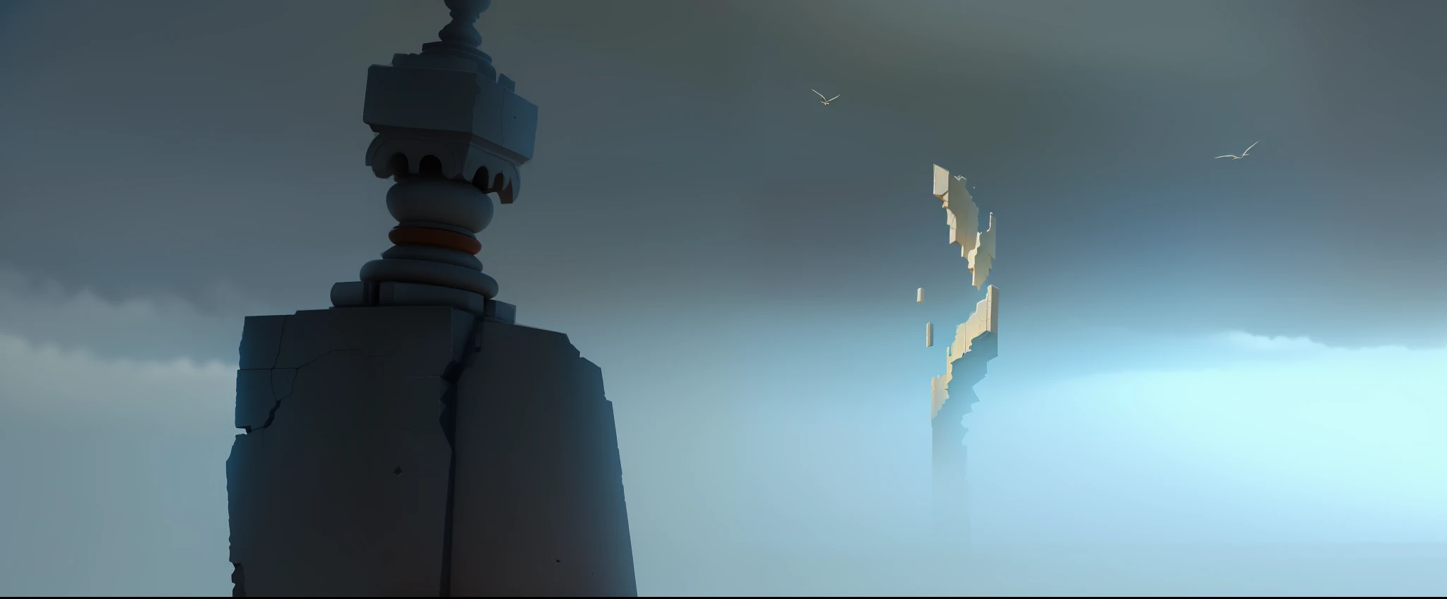 Broken columns added in the distance have a sense of perspective