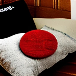 Close-up of pillow with a red dot on it, Wang Chen, product introduction photo, product introduction photo, product photo, jia, product view, detailed picture, soft - warm, detailed landscape - width 672, detailed image, soft volume absorption, high detail, top view, remove text, high quality]