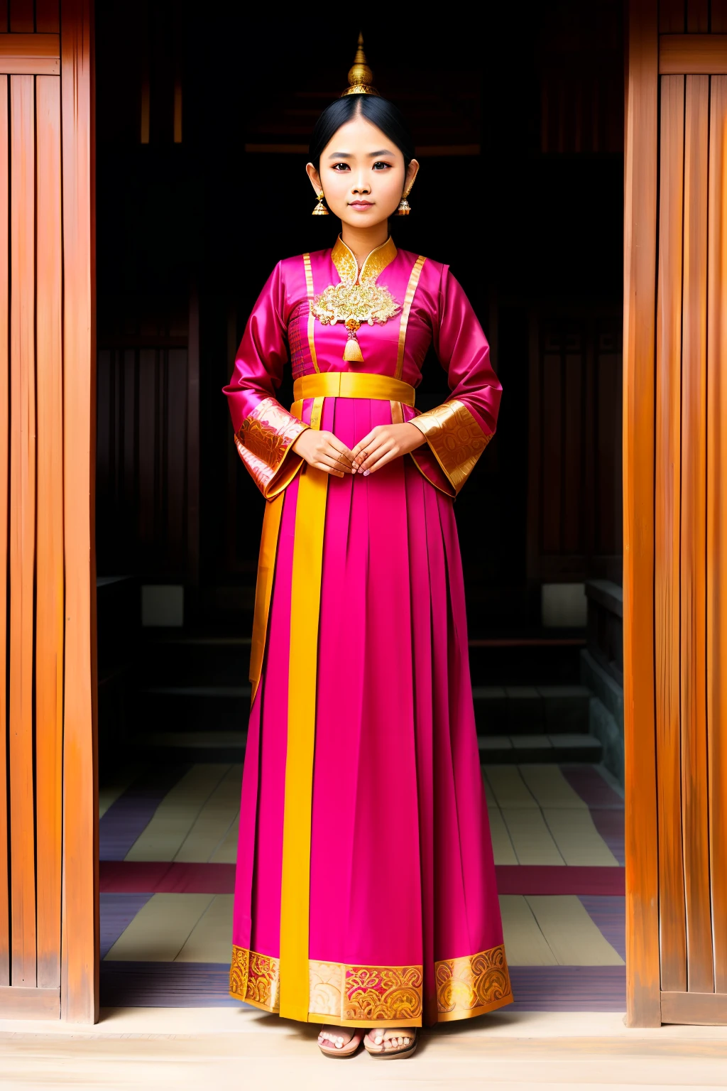 Burmese traditional dress,Full Details, Texture, Realistic, Realistic,Burmese Bagan,Pagoda,