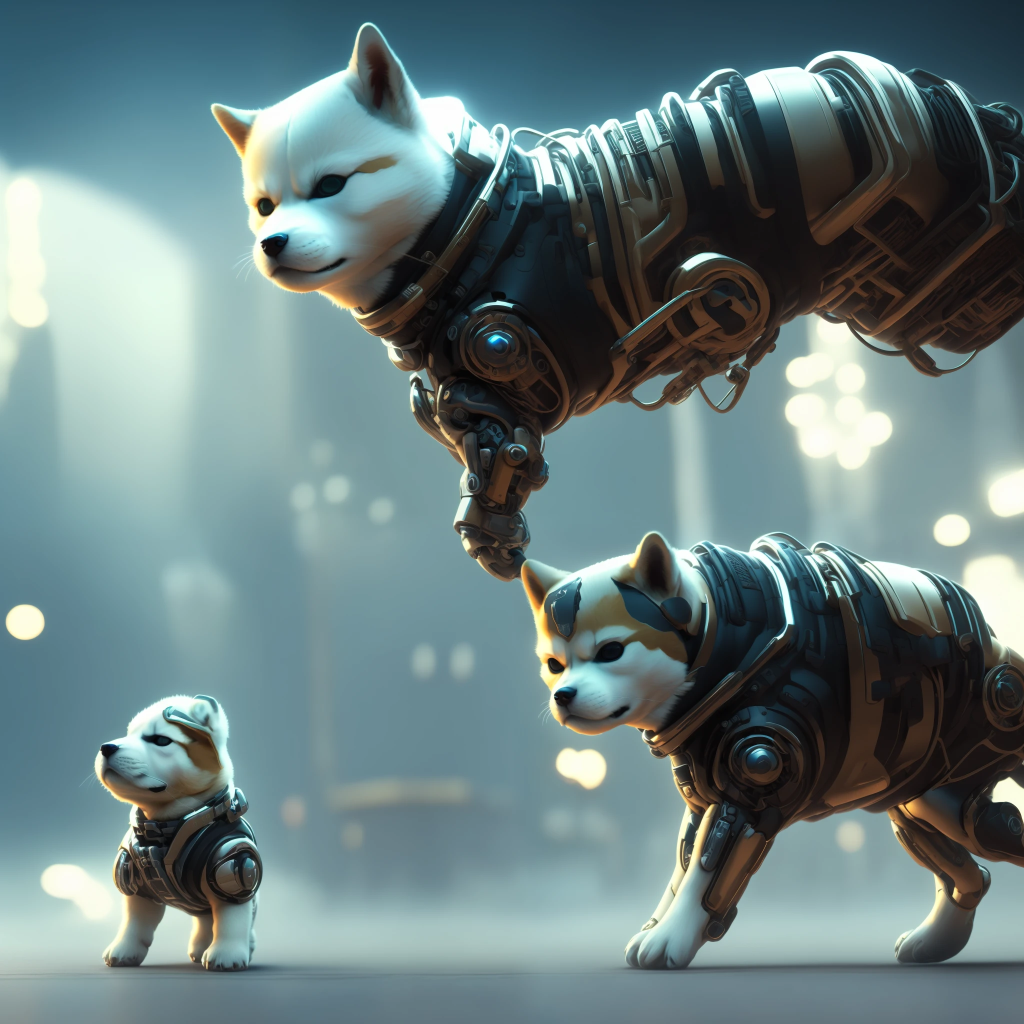 “cybernetically enhanced cyborg Shiba Inu , realistic cyberpunk 2 0 7 7 concept art”