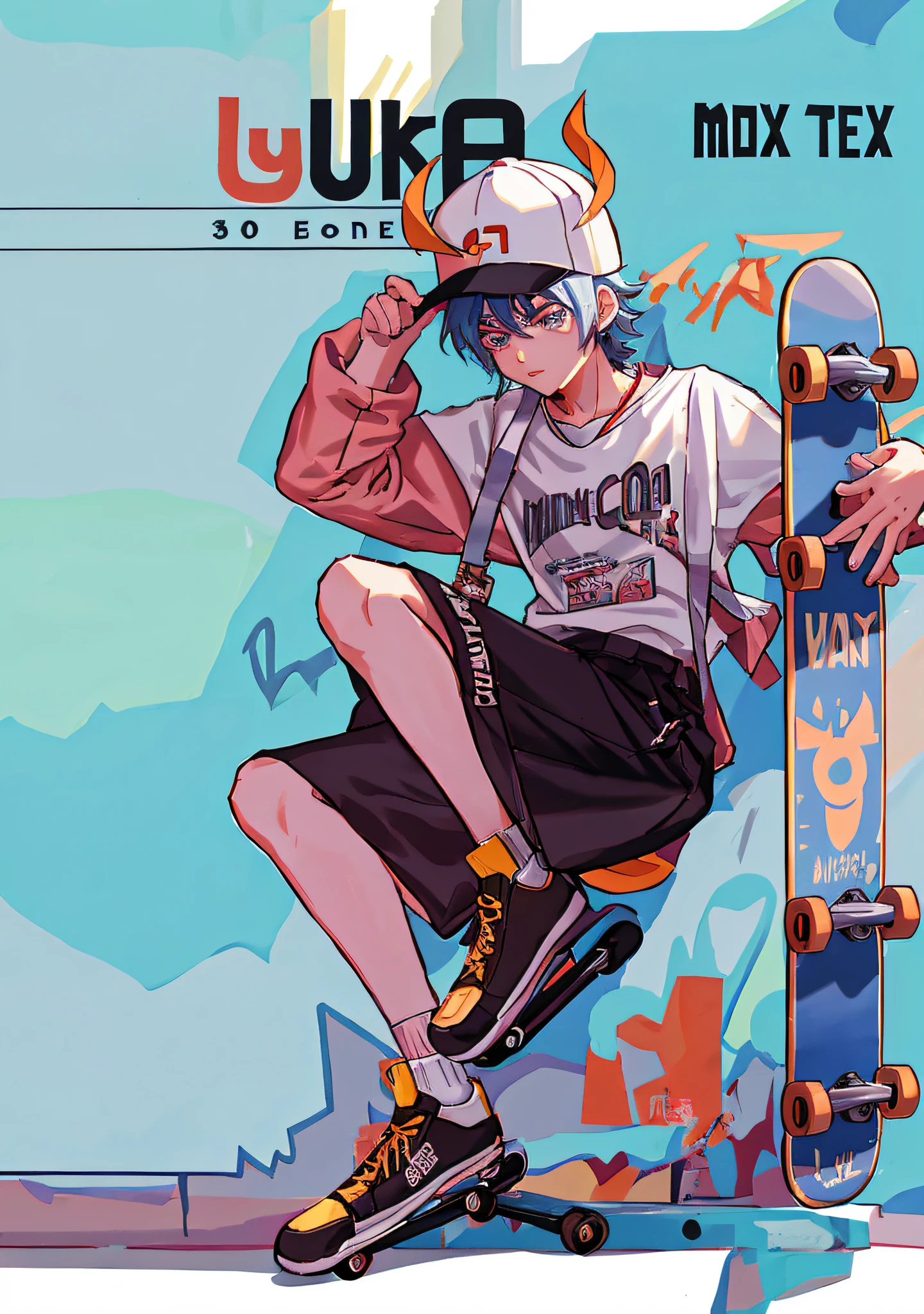 anime boy in a white shirt and black shorts riding a skateboard, 2 d anime style, 2 d style, anime style illustration, high quality anime artstyle, 90s anime style, 9 0 s anime style, anime boy, modern anime style, anime style character, anime style only, by Kun Can, in anime style, 2d illustration, 2 d illustration