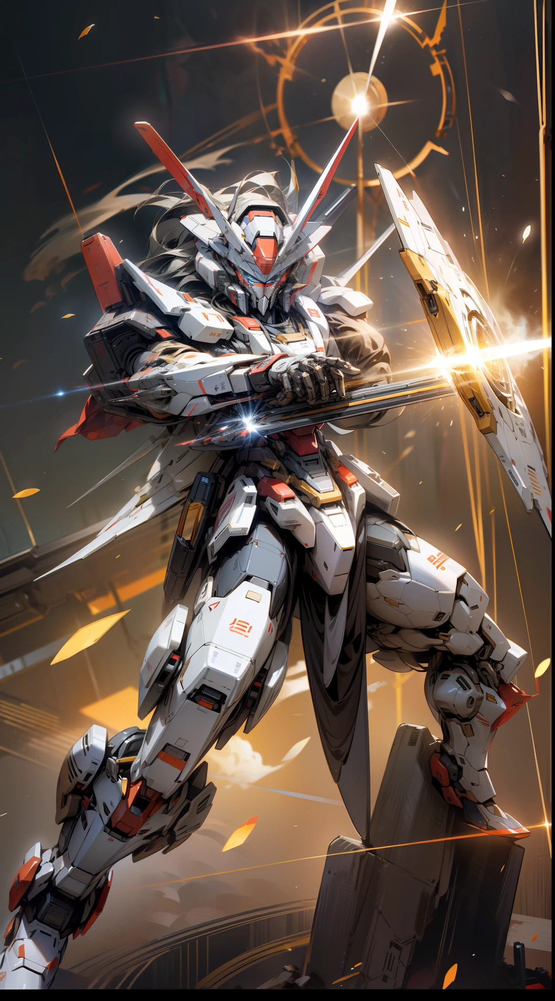 Surrealism, Ray Tracing, Photorealistic, UHD, High Detail, 32k, Best Quality, Textured Skin, Gundam Mecha, Flight, Funnel, Mecha Ship, Masterpiece, Best Quality, Mecha, Unmanned, (Full Body), (Black Mecha: 1.8), (Axisymmetric: 1.4), (HDR), (Movie Light: 1.1), White Eyes, Cool, Science Fiction, Fire, Universe, oversized shield, mecha man overlooking the background of the earth, with laser cannon beams, wars, conflicts, weapons in hand (has a huge weapon: 1.5),