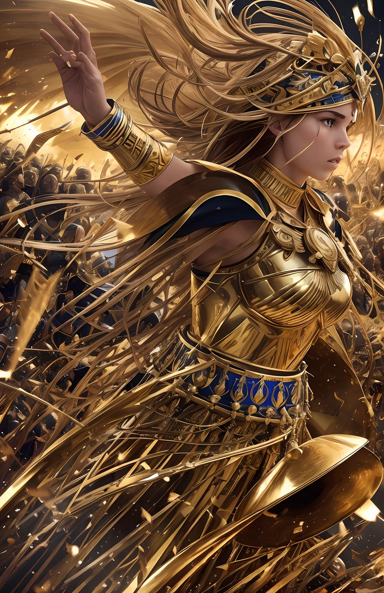 image surreal of trumpets and drums in a powerful epic rhythm that inspires bravery and honors warriors on a battlefield after a hard-fought victory --auto --s2