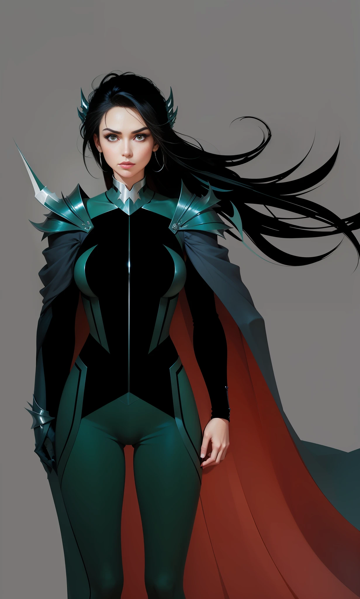 Change the texture of the detail above the shoulders to a chrome metal thorn by adding the same element to the other shoulder symmetrically, and put chrome metal texture throughout the shoulder structure while maintaining the color, adding depth to the body. Avoid additional touch-ups --auto --s2
