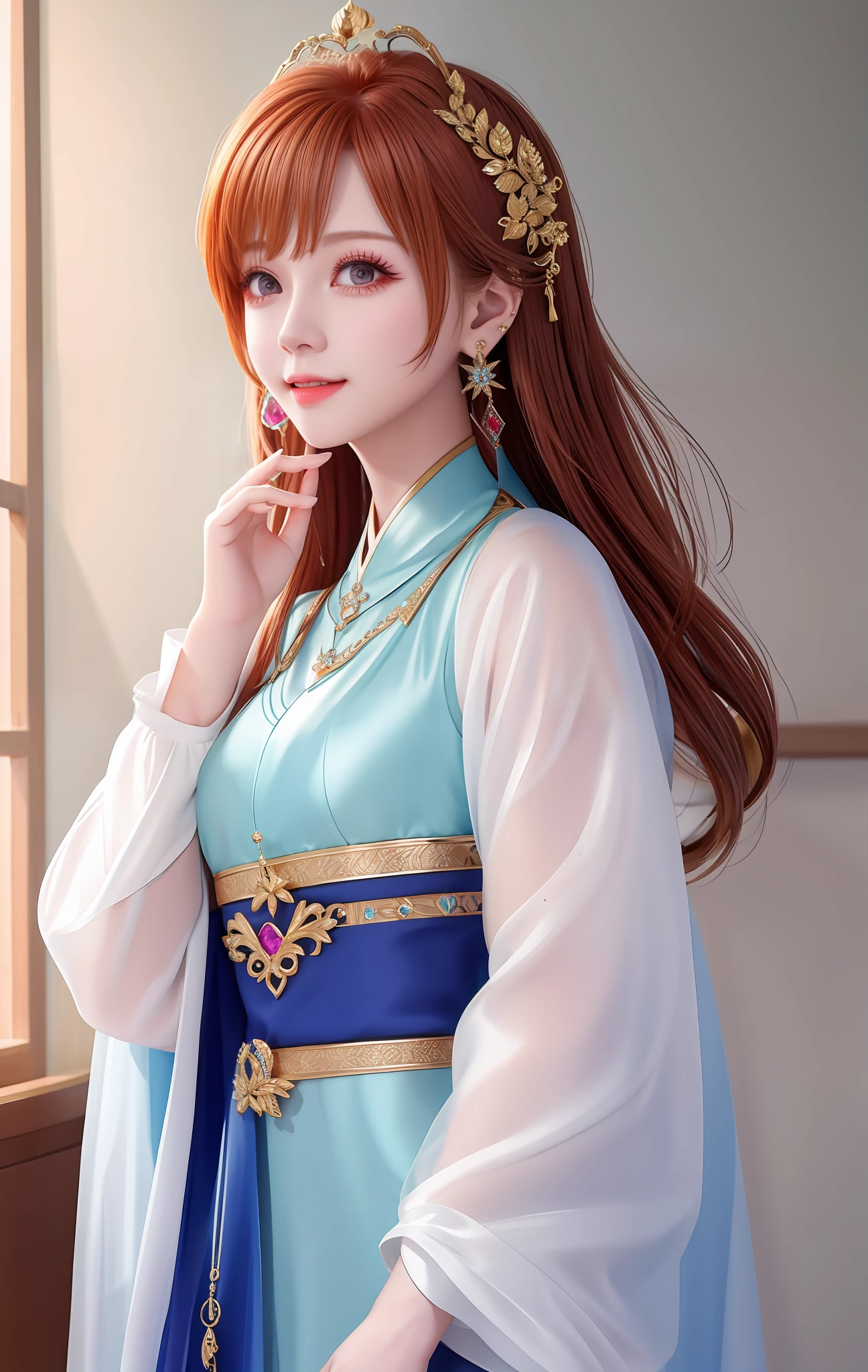 1girl, reba, solo, earrings, jewelry, long_hair, upper_body,