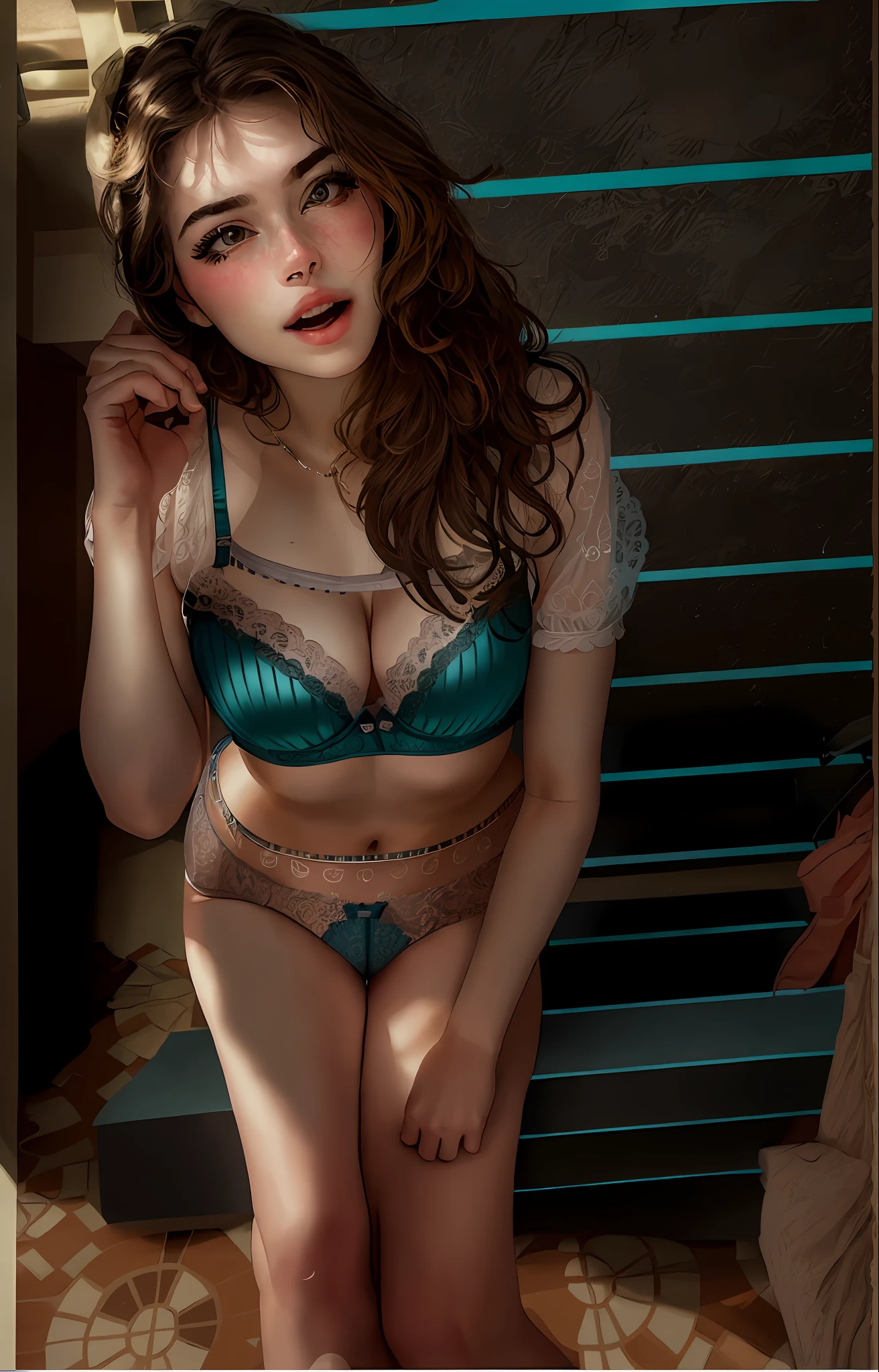 Masterpiece, top quality, high resolution, solo, large, park, dislocation bra, t-back, (stretch: 1.2), stand on wall, from above, arms outstretched, , recliner, messy lingerie, heavy breathing, sexual expression invitation