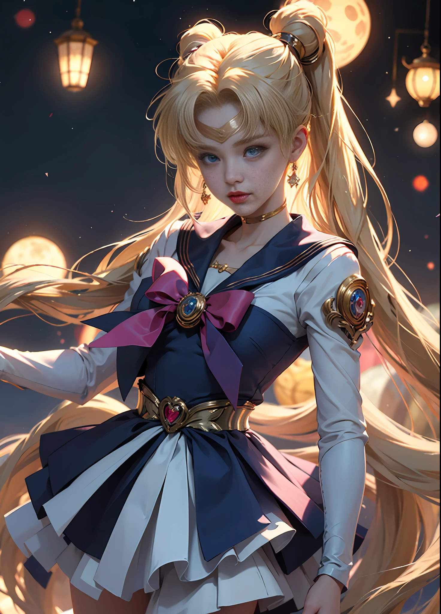 ((Masterpiece)), (Best Quality), (Ultra Detailed), ((Very Detailed)), 4K, (8K), Sailor Moon, Long Blonde Hair, Double Ponytail, Sailor Moon Aesthetics, Dream Core,