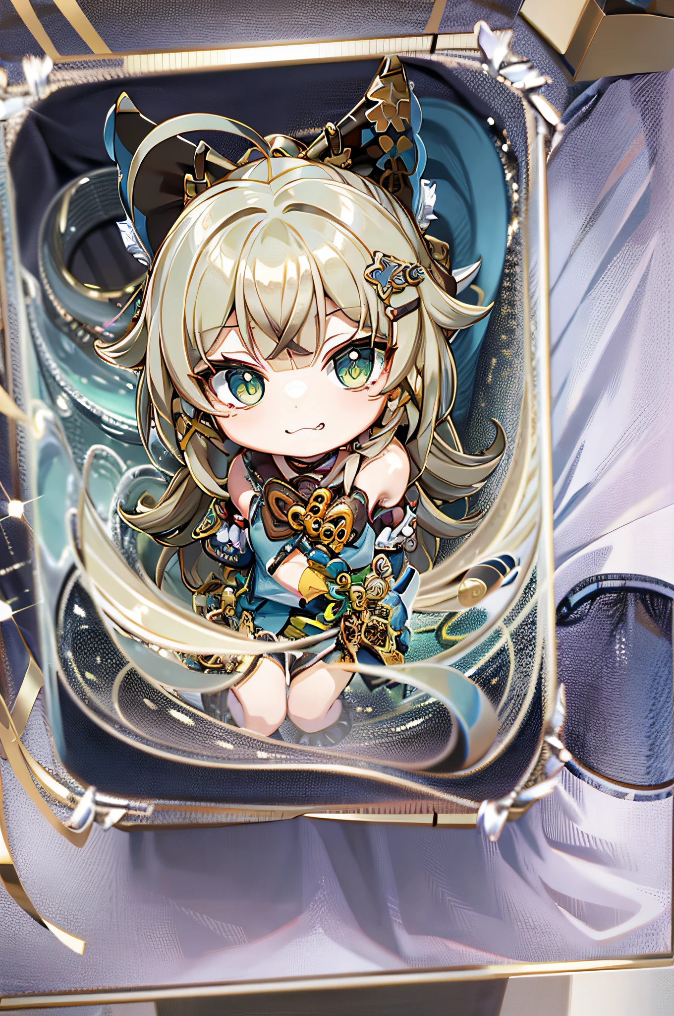 Masterpiece, best quality, 1 girl, chibi, box, grin