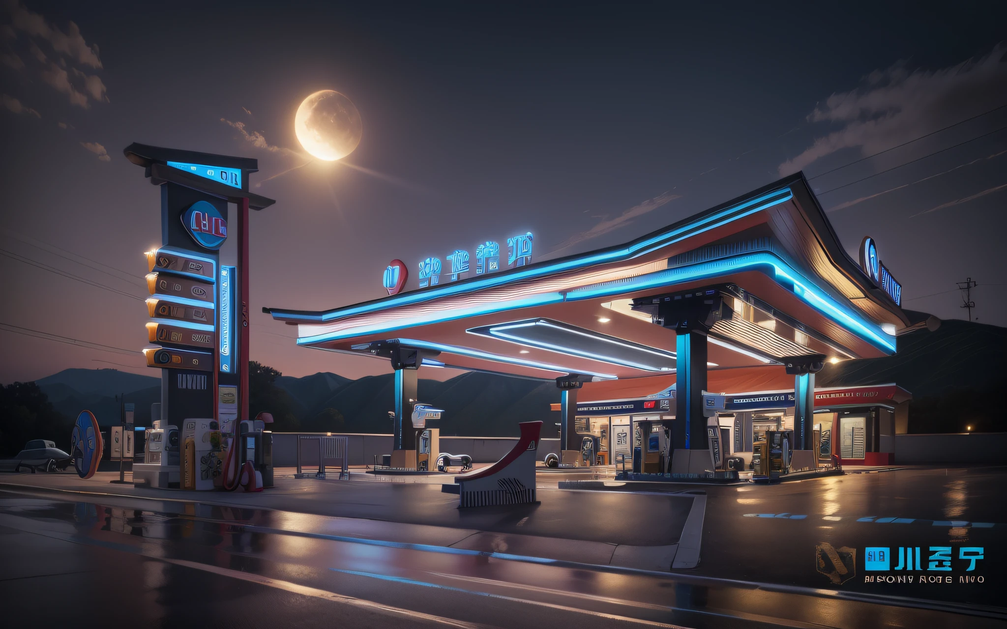 Masterpiece, master piece, gas station, modern style, bright, 4k, rich details, --auto --s2