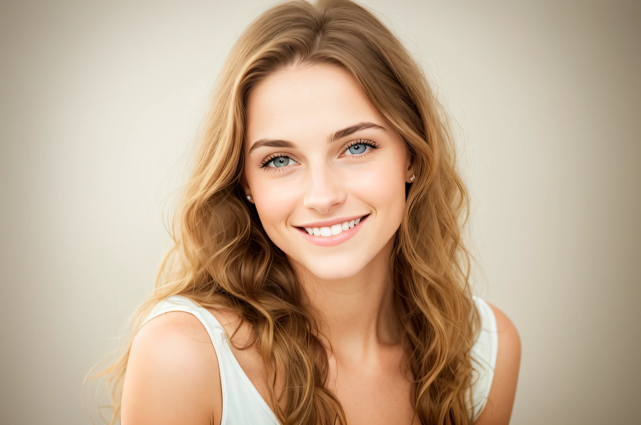 Smiling young woman with beautiful face and flawless skin