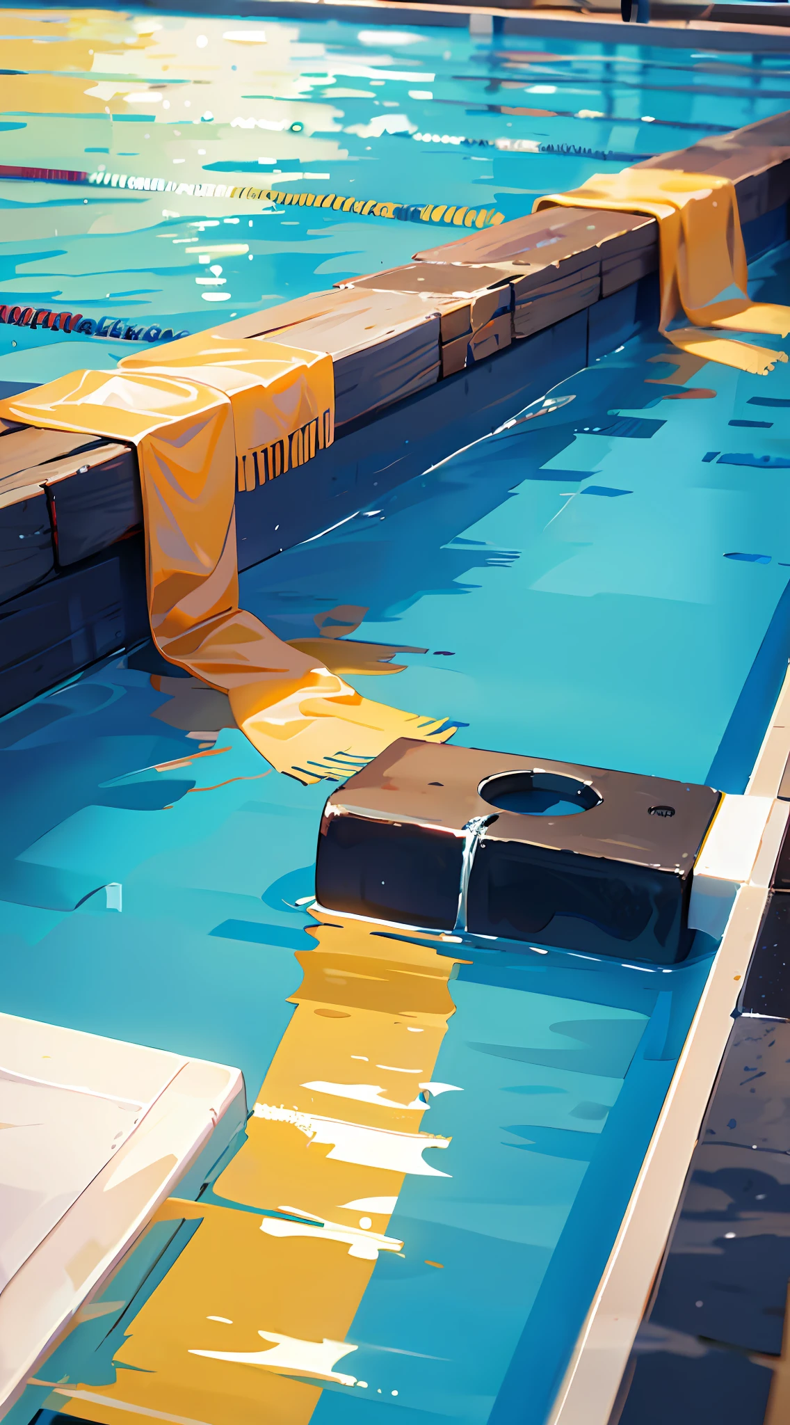 Pool swimming, shot below the surface, sparkling masterpiece, best quality, 8k, absurd, water, autumn, sunset, sunlight, blue sky, perspective, depth of field, high resolution, fine detail, ultra detail, sharp focus