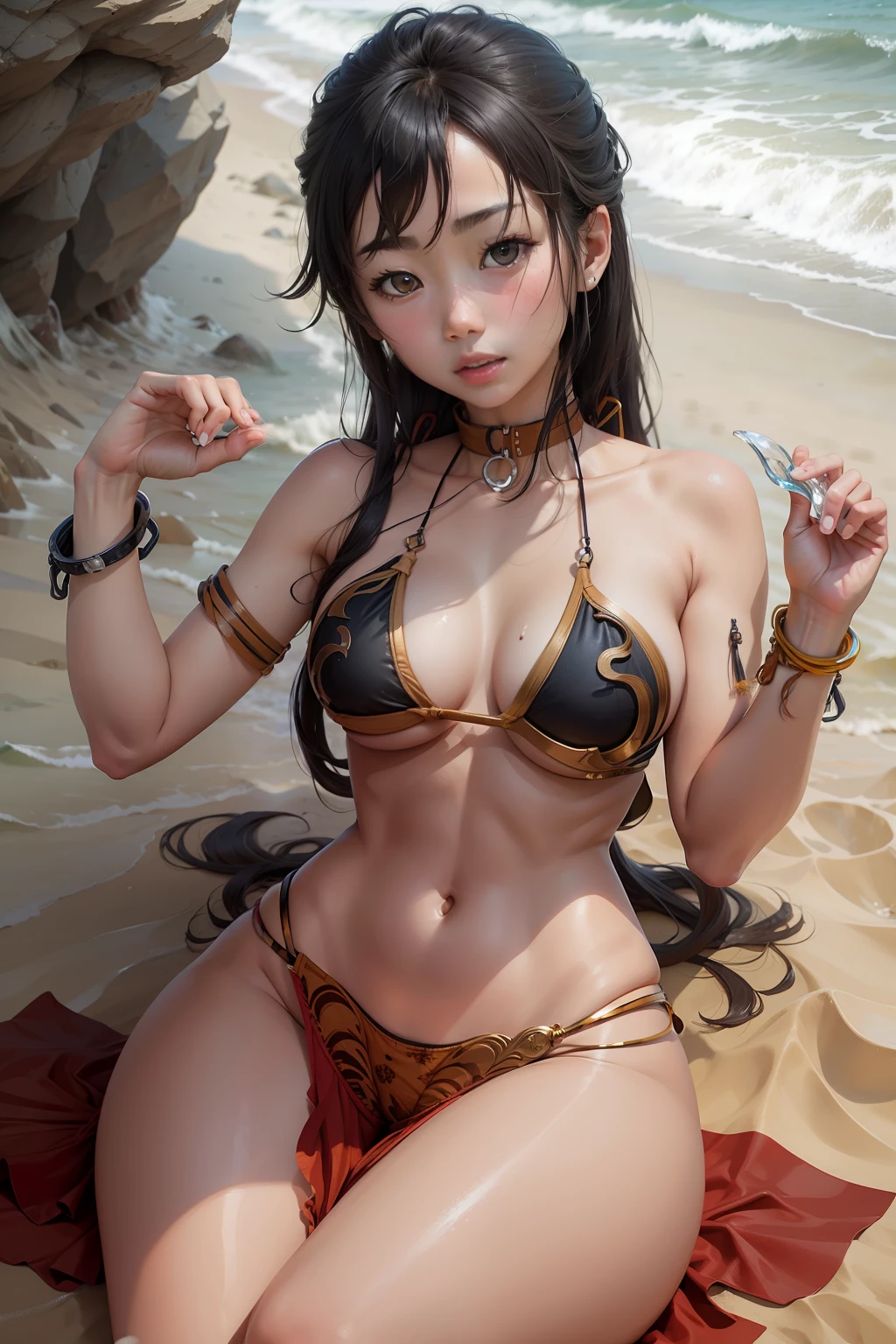 yukino yukino shita in slavekini, beach, sand, clear water