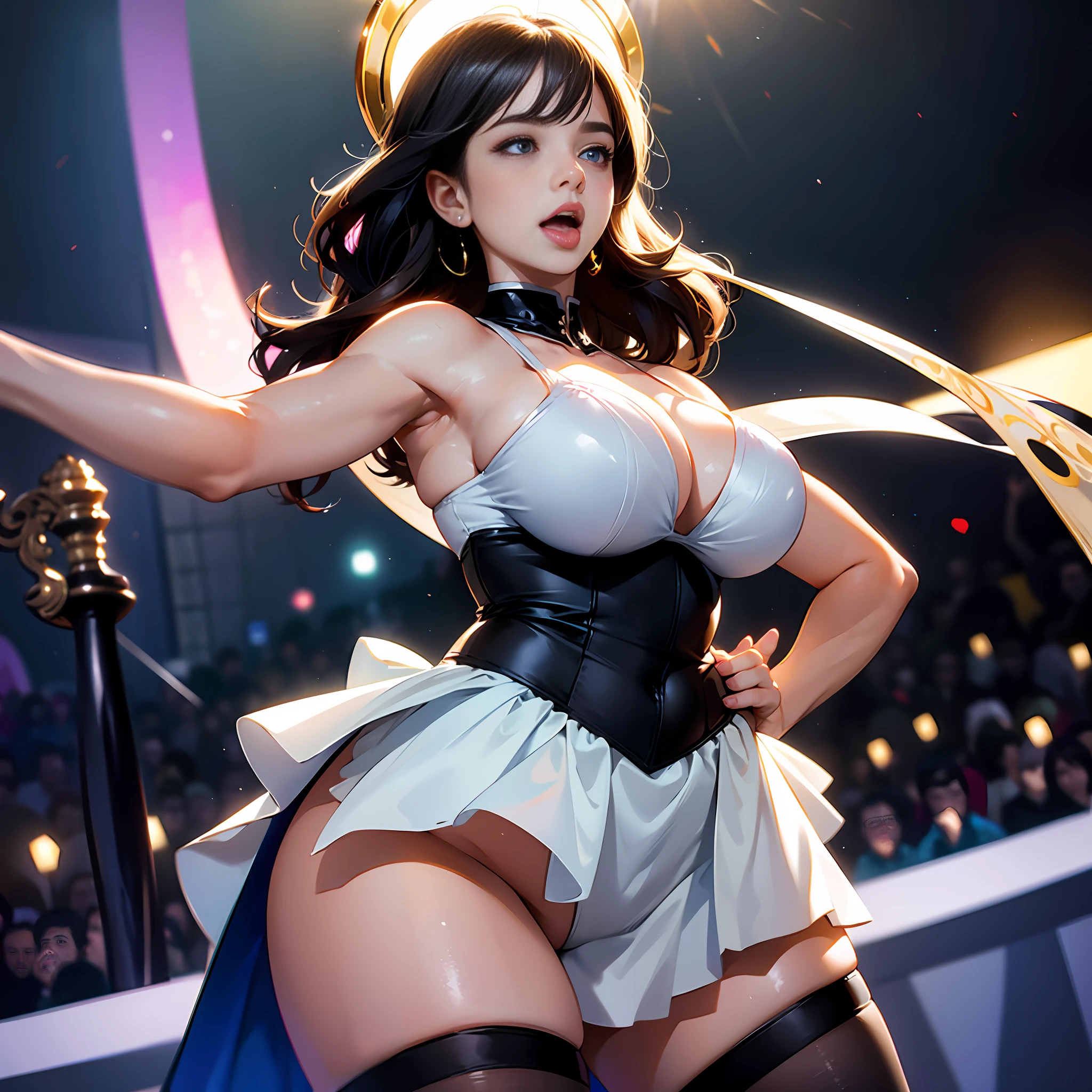 Sunny looking at the audience, (1 girl:1.3) big breasts, plump, beautiful face, thick body, blue eyes, tongue sticking out, mouth open, masterpiece, super mass, 4k quality, high detail, black stockings, nude, nude, exposed,,, tight clothes, tight, plump, pretty face, thick body, tongue sticking out, open mouth, masterpiece, super quality, 4k quality, high detail showing armpits, standing, shut up, looking at the audience, sweaty, huge breasts, from the front, plump, Thick thighs, anger --auto --s2