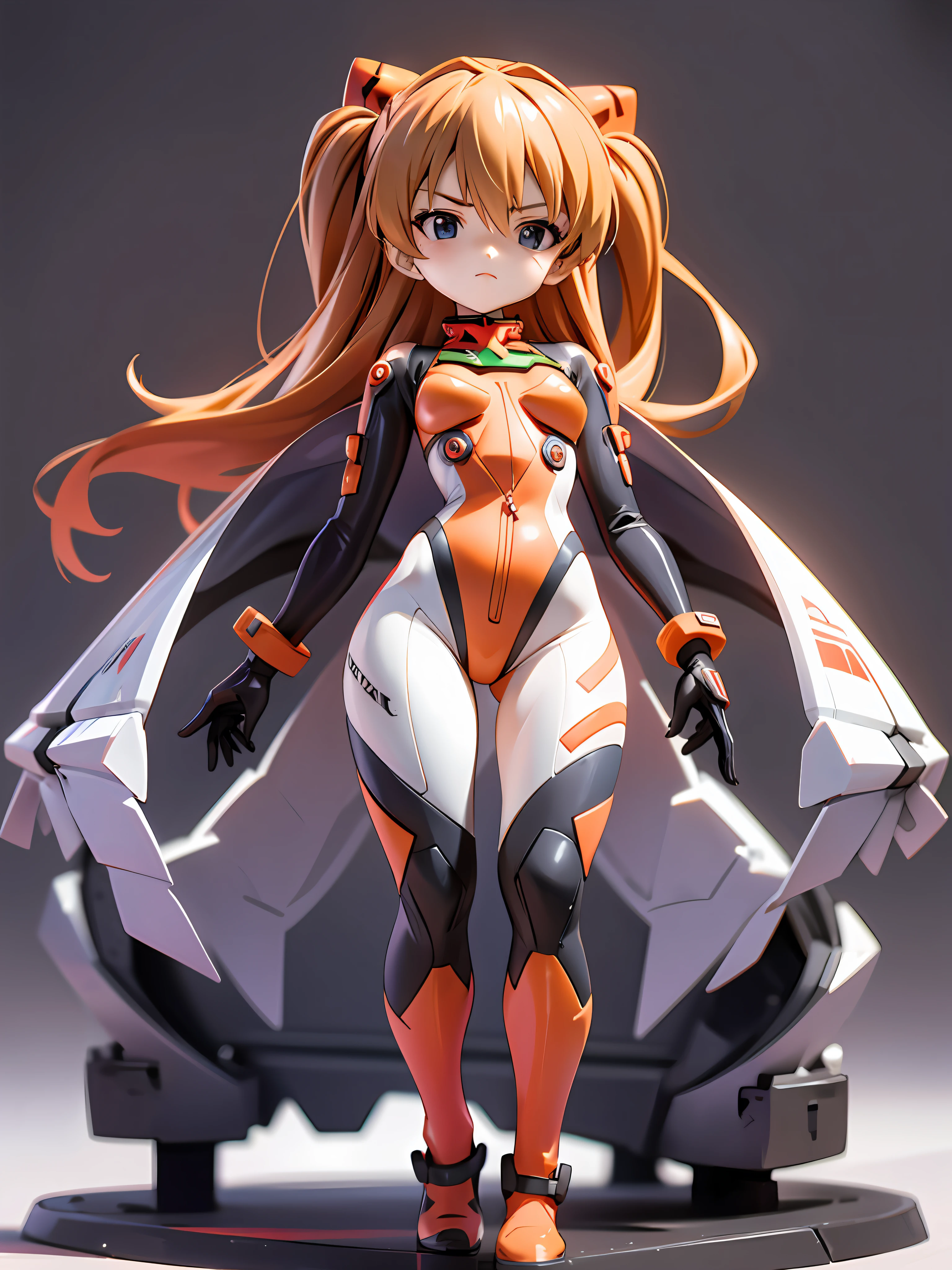 Asuka, 1 girl, driving suit, 8k, best quality, proud expression, serious expression, full body, chibi, black and white background