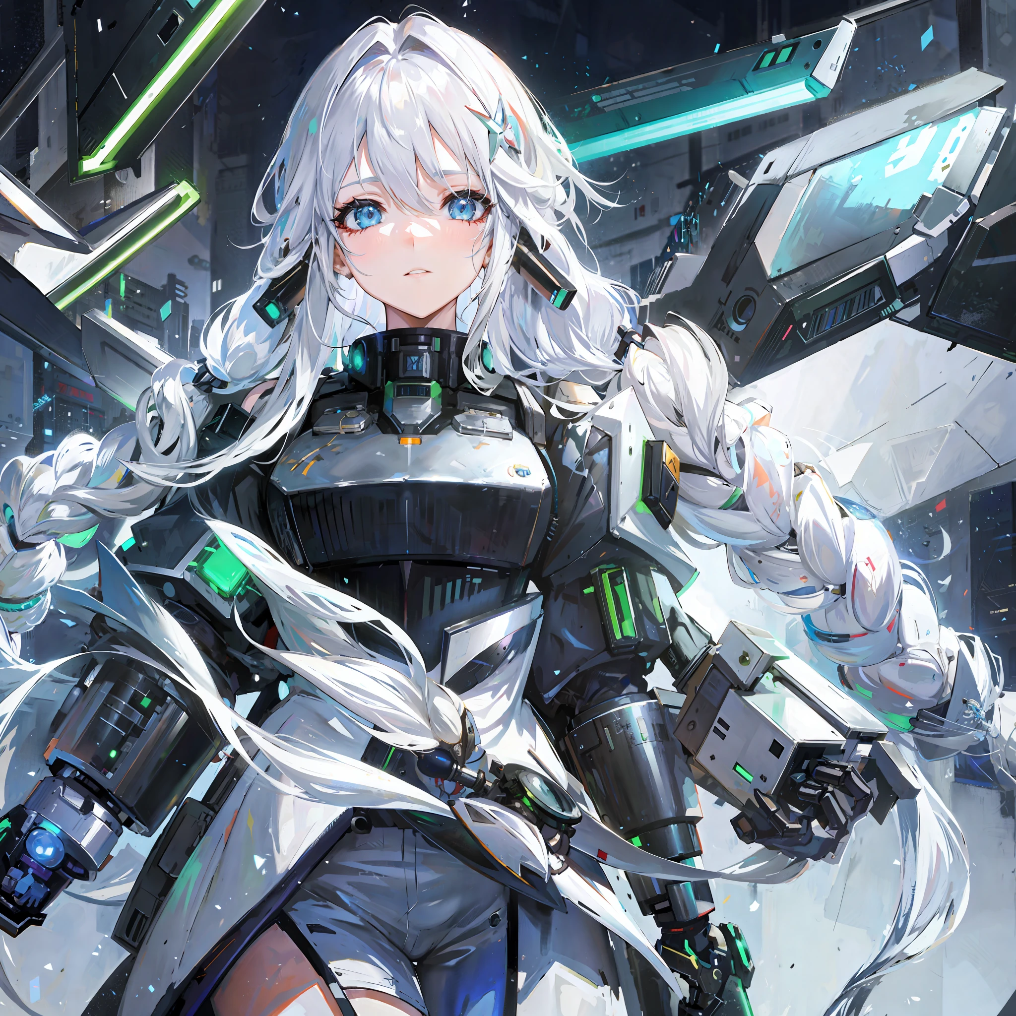 anime girl with long white hair and a futuristic suit, cyberpunk anime girl mech, girl in mecha cyber armor, cyborg - girl with silver hair, best anime 4k konachan wallpaper, anime manga robot!! anime girl, arasaka mech, mechanized valkyrie girl, anime girl of the future, perfect android girl, anime cyborg, anime mecha aesthetic