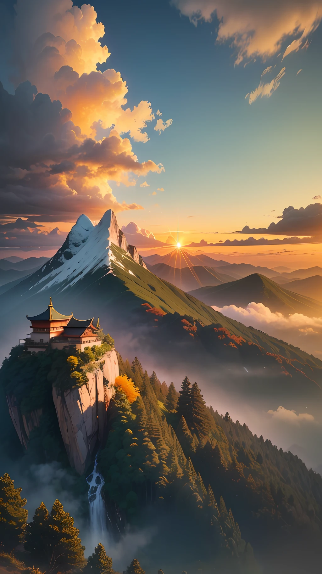 In this AI painting of the sunrise over Wugong Mountain, we see a vibrant and vibrant scene. At the bottom of the picture, the peaks of Wugong Mountain are towering and gently embraced by the night sunset. The top of the mountain is lined with dense trees, and the green gradually awakens in the soft light of the early morning.

In the center of the picture, the sun is slowly rising, and the golden light gradually disperses the night, dyeing the sky a faint orange-red. The sparkle of the sun dots the mountain peaks, and in this beautiful picture, it seems that the emerald green mountain forest and the golden sun are competing with each other.

In the upper part of the picture, the sky gradually shows a fading dreamy blue, and the clouds float in the air like a light gauze curtain, together with the gradually rising golden sun, giving the whole picture a layer of mysterious color.

In this picture of the sunrise over Wugong Mountain, the beauty of nature and the mystery of the morning sun are perfectly combined, bringing endless reverie to the viewer. From darkness to dawn, the sunrise over Wugong Mountain is like a poetic painting, immersing people in the wonderful scenery. --auto --s2