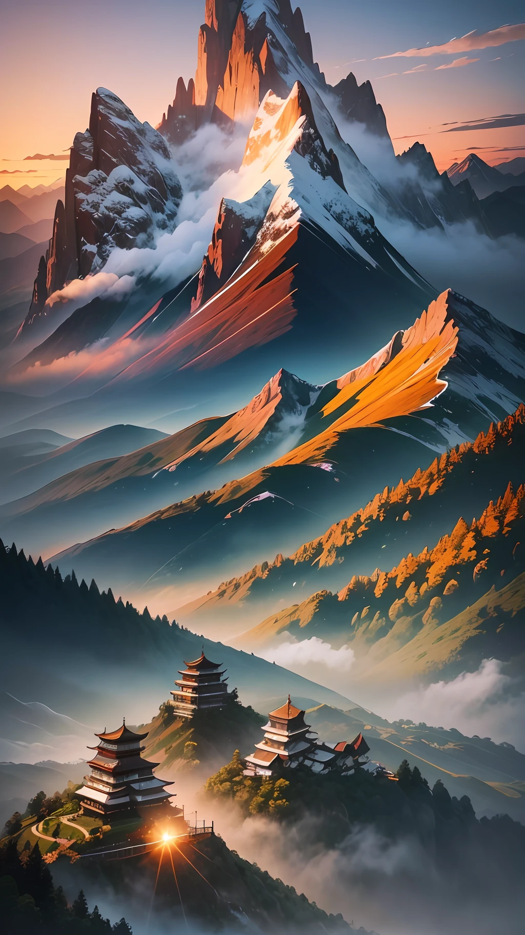 In this AI painting of the sunrise over Wugong Mountain, we see a vibrant and vibrant scene. At the bottom of the picture, the peaks of Wugong Mountain are towering and gently embraced by the night sunset. The top of the mountain is lined with dense trees, and the green gradually awakens in the soft light of the early morning.
In the center of the picture, the sun is slowly rising, and the golden light gradually disperses the night, dyeing the sky a faint orange-red. The sparkle of the sun dots the mountain peaks, and in this beautiful picture, it seems that the emerald green mountain forest and the golden sun are competing with each other.
In the upper part of the picture, the sky gradually shows a fading dreamy blue, and the clouds float in the air like a light gauze curtain, together with the gradually rising golden sun, giving the whole picture a layer of mysterious color.
In this picture of the sunrise over Wugong Mountain, the beauty of nature and the mystery of the morning sun are perfectly combined, bringing endless reverie to the viewer. From darkness to dawn, the sunrise over Wugong Mountain is like a poetic painting, immersing people in the wonderful scenery. --auto --s2