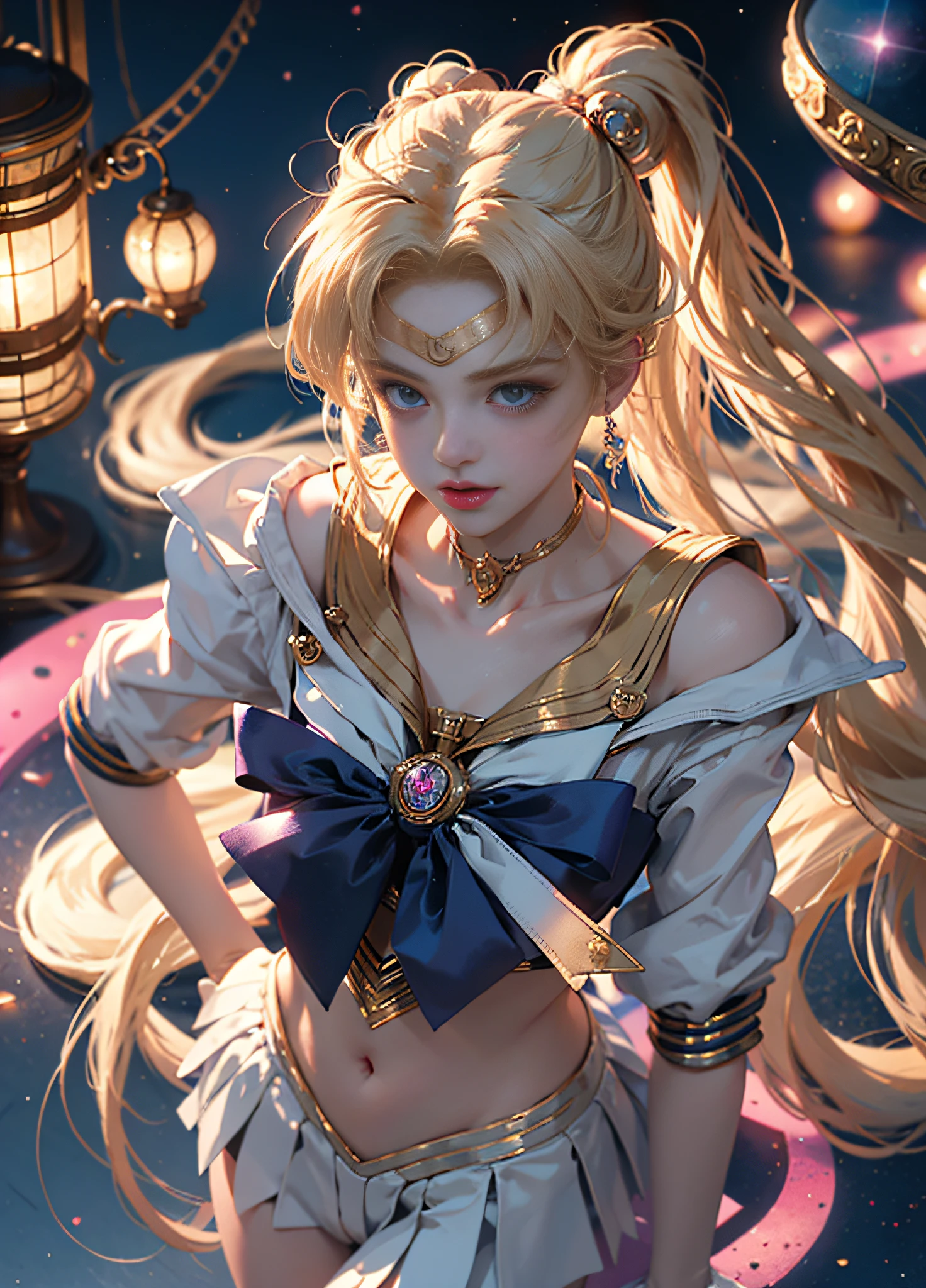 ((Masterpiece)), (Best Quality), (Ultra Detailed), ((Very Detailed)), 4K, (8K), Sailor Moon, Long Blonde Hair, Double Ponytail, Sailor Moon Aesthetics, Dream Core,
