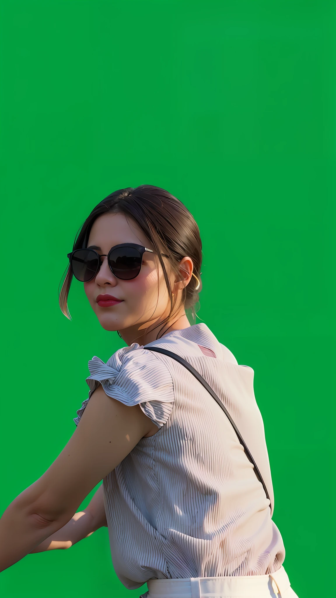 black hair, blonde hair, curly hair, sunglasses, mole under eye, dashed eyes, pink eyes, makeup, smile, shy, red lips, high detail, modern, anime style, Pixar, bloom, ray tracing, glowing light, 8k, super detail, award winning, high quality, masterpiece