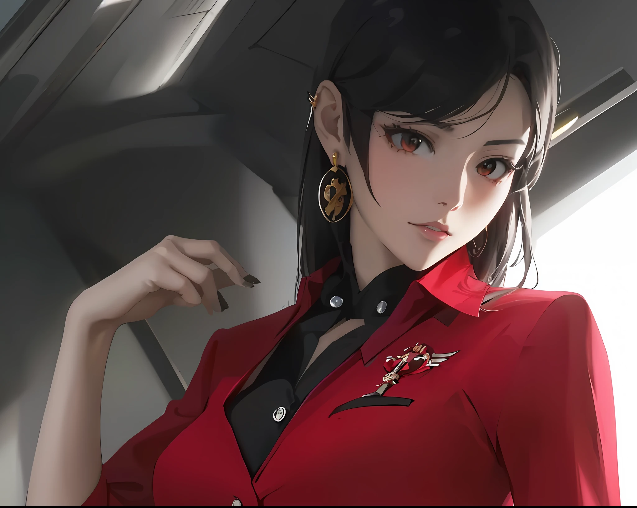 anime girl in red shirt and black tie posing for a picture, by Yang J, extremely detailed artgerm, rin tohsaka, artgerm jsc, artwork in the style of guweiz, beautiful digital artwork, artgerm. high detail, range murata and artgerm, style artgerm, ig model | artgerm