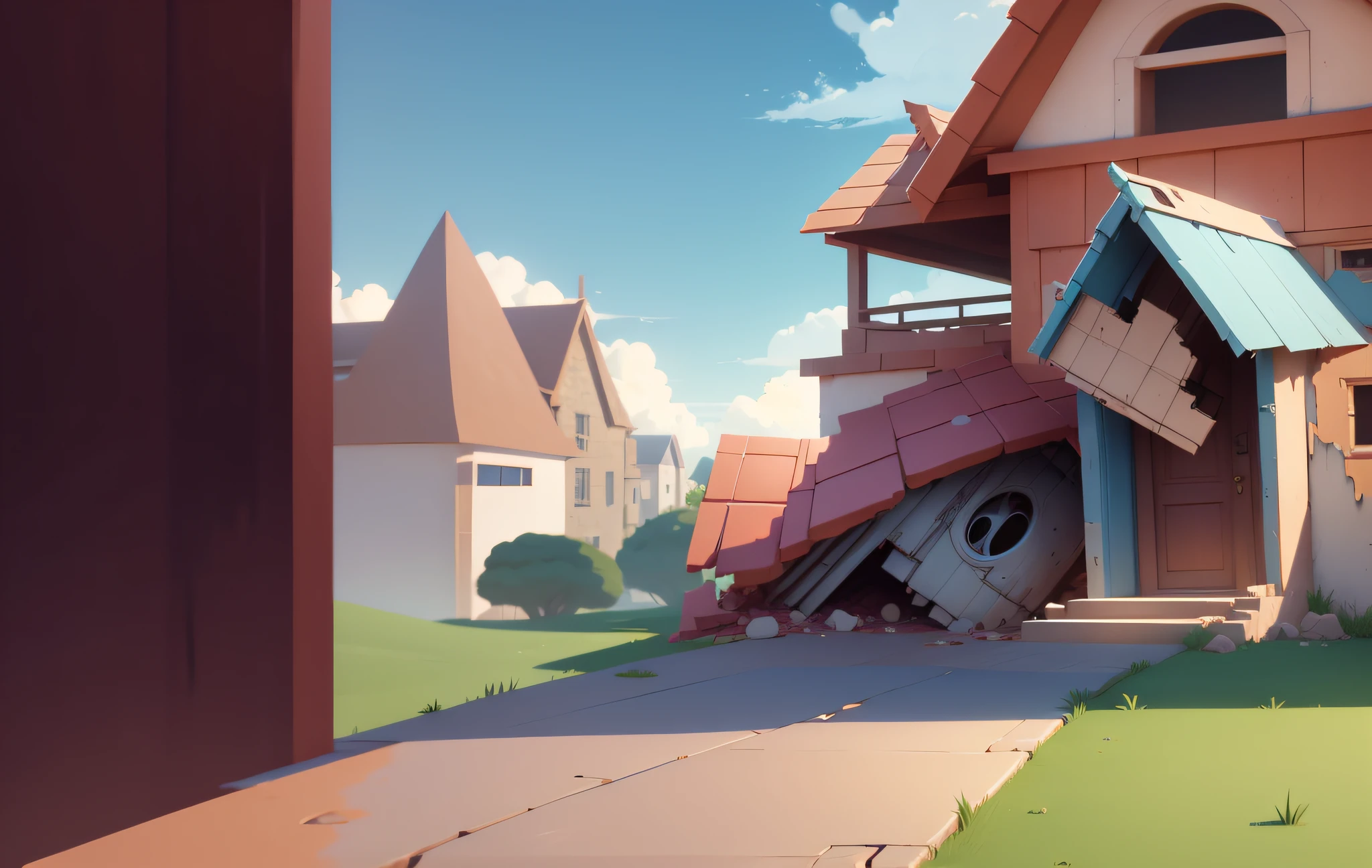 Pixar style, Disney style, ruin house, collapse, cartoon, perfect detail, OC renderer, dribble high detail 8k, --auto --s2