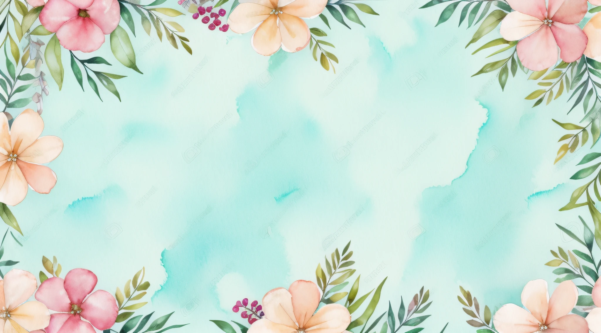 Watercolor pattern with beautiful flowers, berries, ferns, leaves and calm colors on #3b4195 color background. Watercolor paper texture.