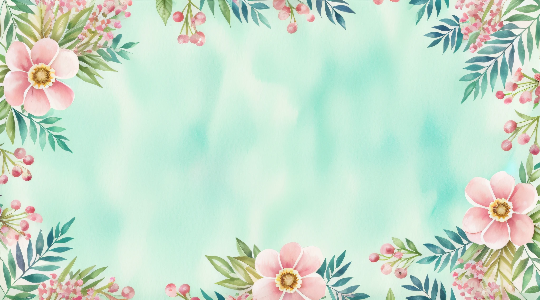 Watercolor pattern with beautiful flowers, berries, ferns, leaves and calm colors on #3b4195 color background. Watercolor paper texture.