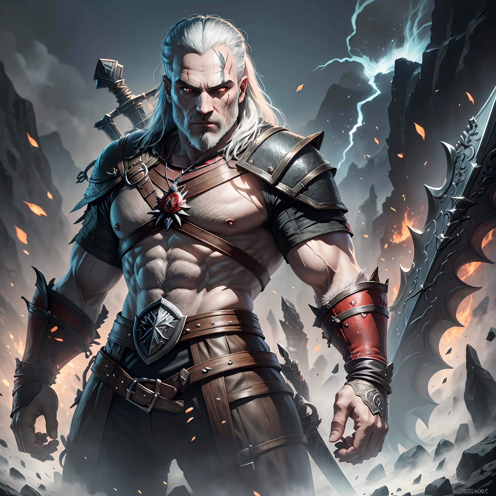 The Witcher 3 Game Style, God of War, Back Full Body, Dragon Slayer, Darkness, Best Quality, Sword in Hand, Roar, Facial Detail, Charge --auto --s2