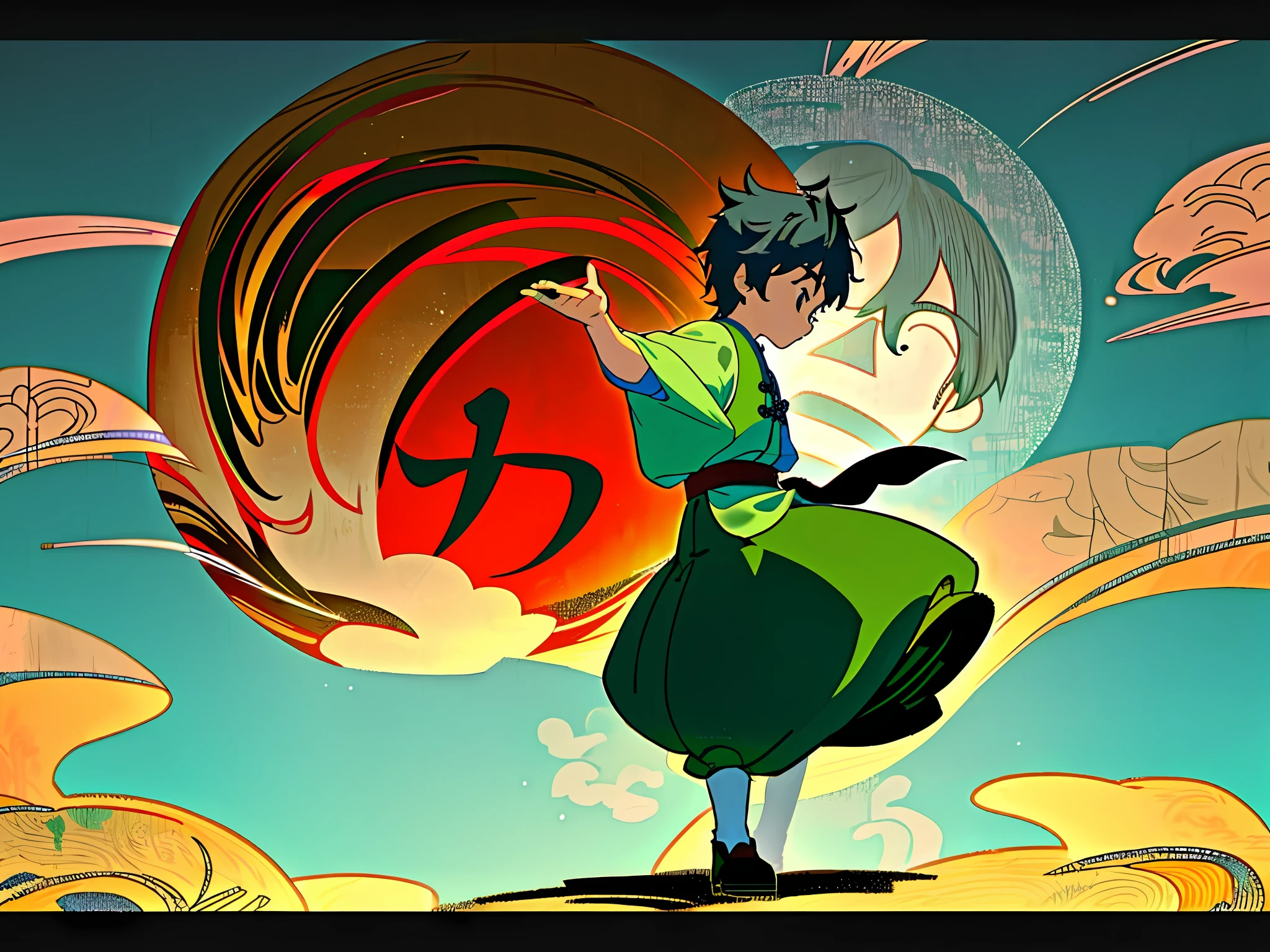 This involves creating a cute chibi-style (Q版), mystery box-themed, Disney-style illustration of a . The boy is dressed in traditional Chinese swordsman attire. The illustration would include a full-body shot of the boy, showing a variety of poses and expressions to showcase different emotions. Here are some potential poses((masterpiece)),(((best quality))),(角色设计表,同角色,正面,侧面,背面),插画,1个男孩,发色,刘海,发型传真,眼神,环境换景,发型传真,pose子太,男,衬衫尚仪,星星,charturnbetalora,(简单背景,白色背景:1.3),--6