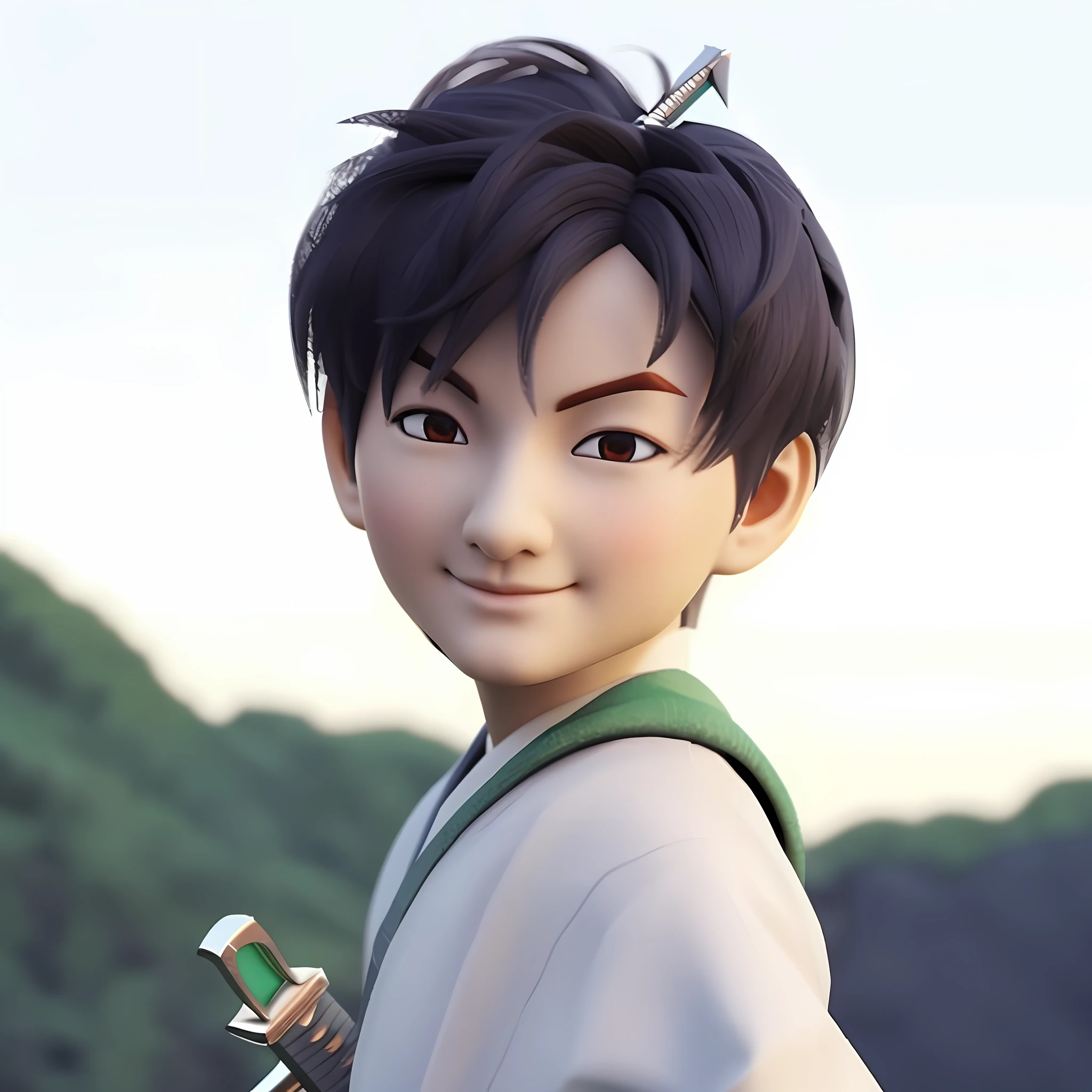 a close up of a person with a sword in a field, anime styled 3d, realistic anime 3 d style, makoto shinkai. digital render, 3d model of a japanese mascot, 3 d anime realistic, made with anime painter studio, zhao yun, akihiko yoshida. unreal engine, hiro, masakazu katsura, close up character --auto --s2