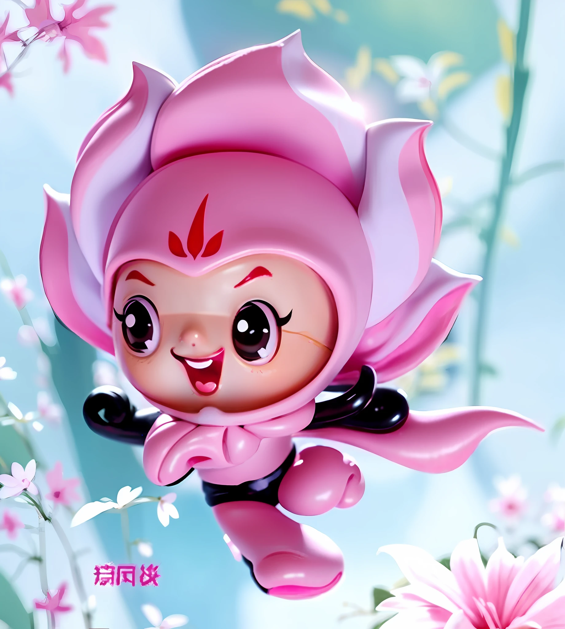 a close up of a cartoon character with a pink flower, elf girl wearing an flower suit, wanda, pink iconic character, cute cartoon character, jinyiwei, 中 国 鬼 节, 中 元 节, lu ji, song nan li, wei wang, kawaai, tang mo, li zixin