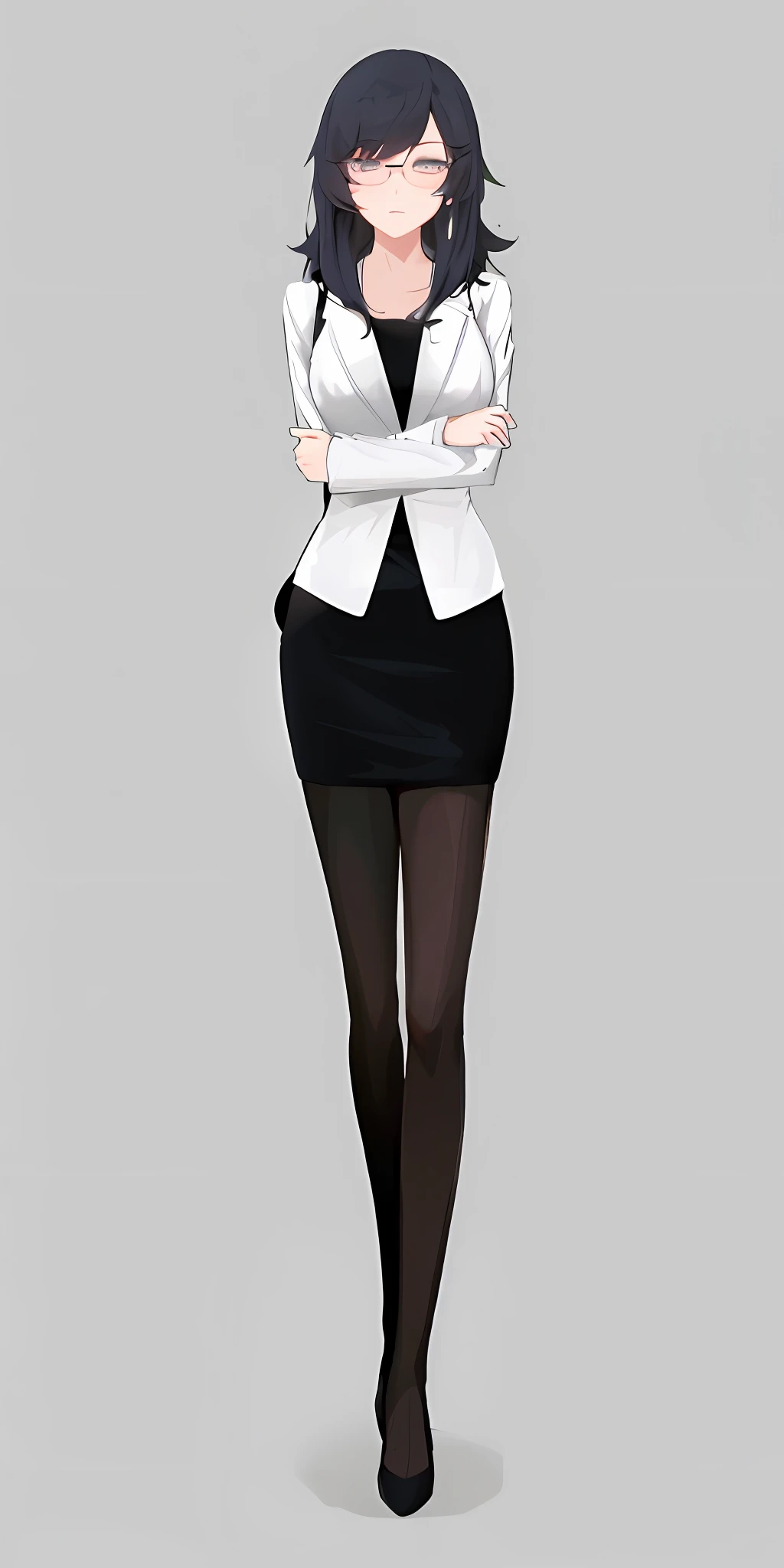 cartoon of a woman in a black dress and white jacket, !!full body portrait!!, full body!!, full body;, full body!, full body portrait of a short!, fullbody portrait, anime full body illustration, single character full body, anime girl wearing a black dress, female full body, full body illustration, girl in a suit, full_body!!